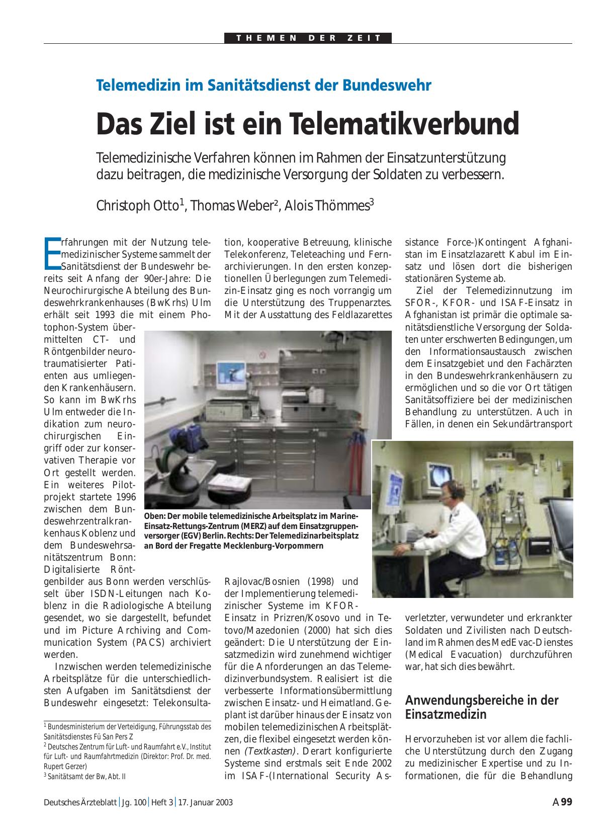 Vorschauseite 1: Telemedizin im Sanitätsdienst der Bundeswehr: Das Ziel ist ein Telematikverbund