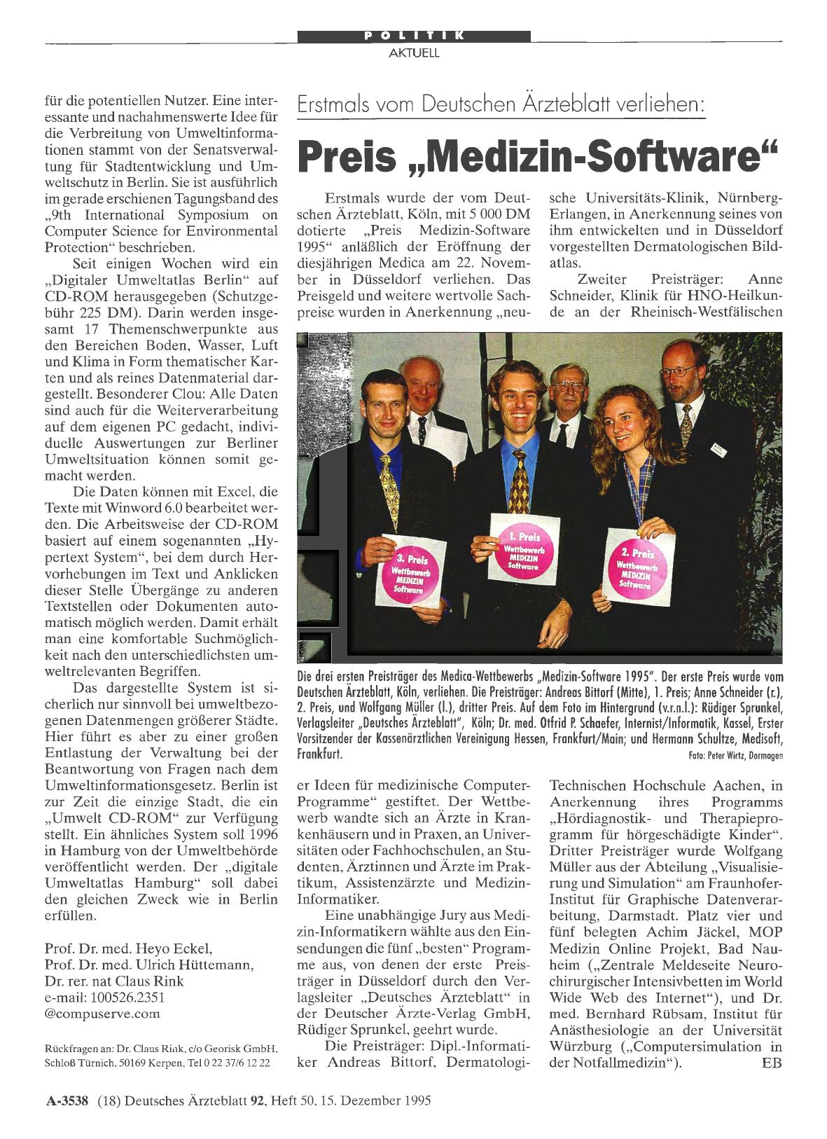 Vorschauseite 1: Erstmals vom Deutschen Ärzteblatt verliehen: Preis „Medizin-Software“