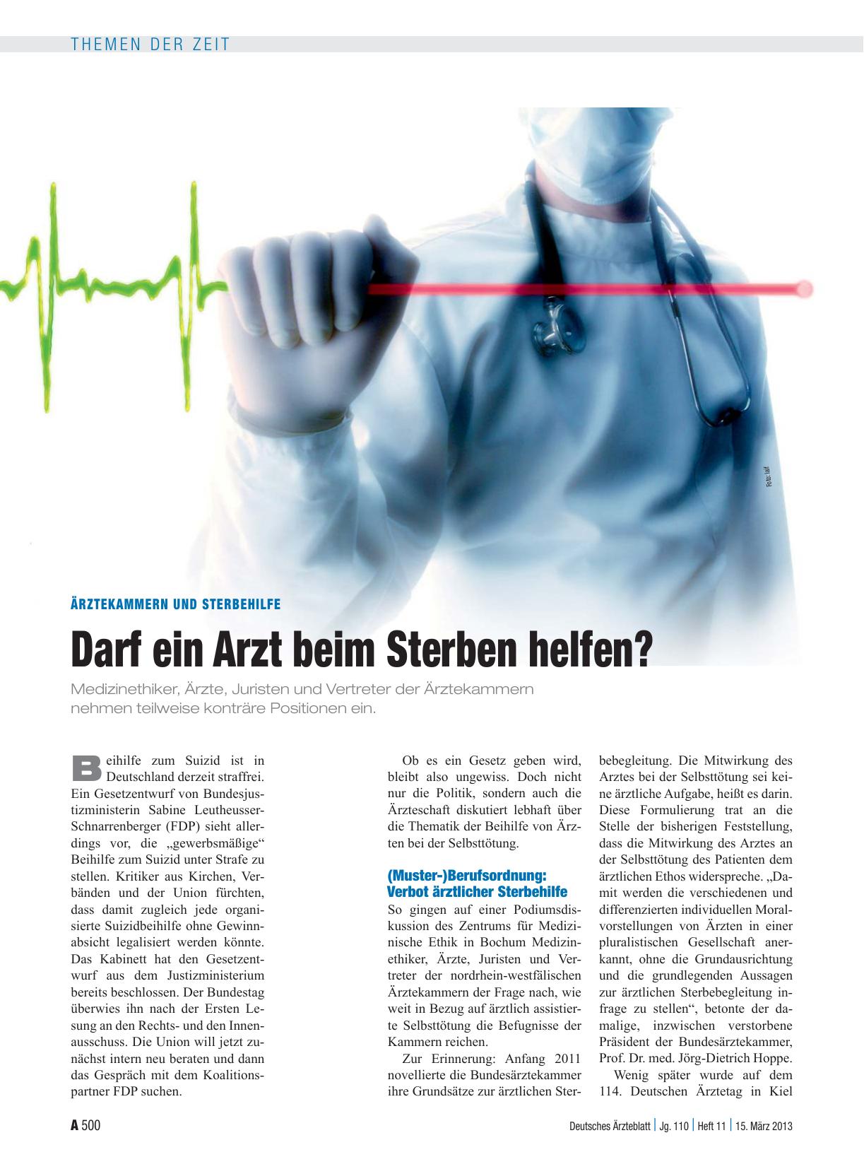 Vorschauseite 1: Ärztekammern und Sterbehilfe: Darf ein Arzt beim Sterben helfen?