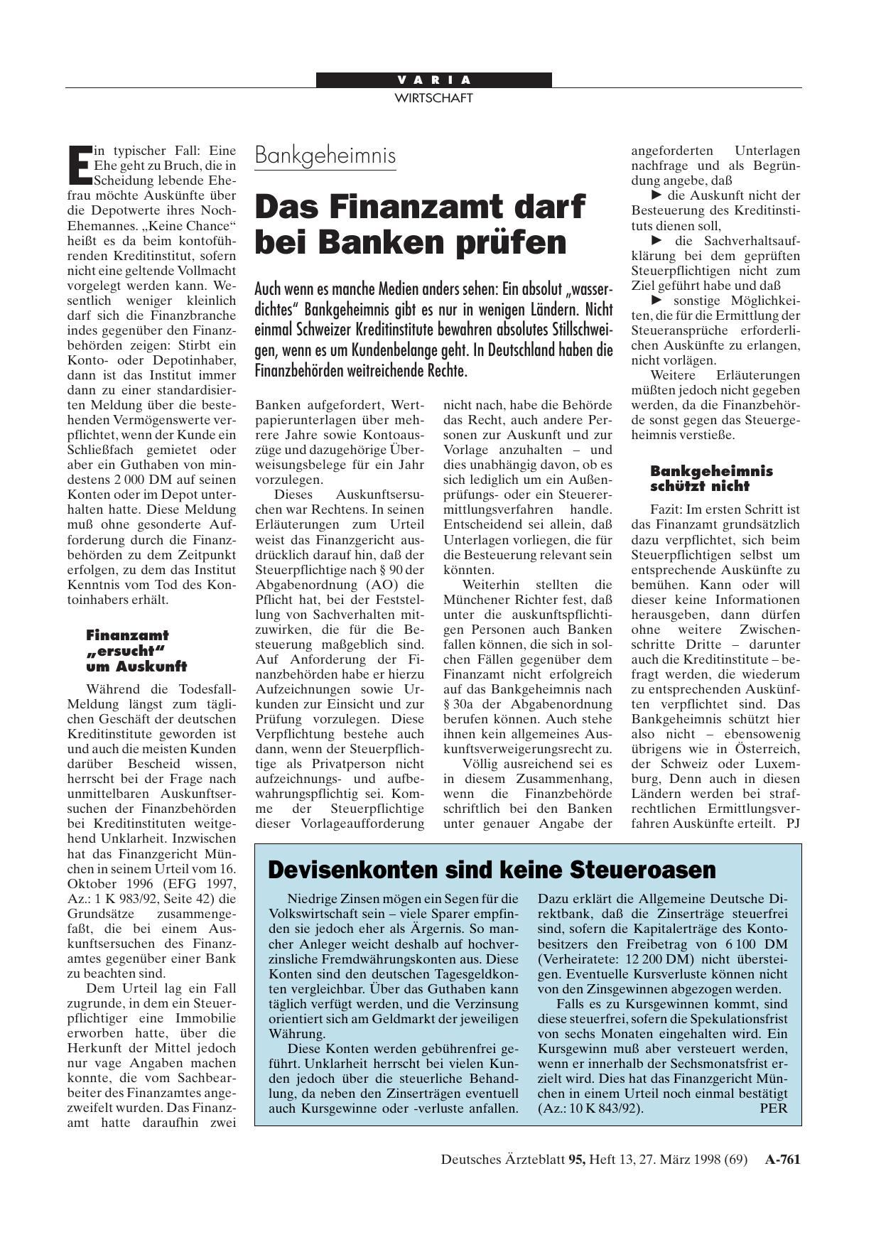 Vorschauseite 1: Bankgeheimnis: Das Finanzamt darf bei Banken prüfen