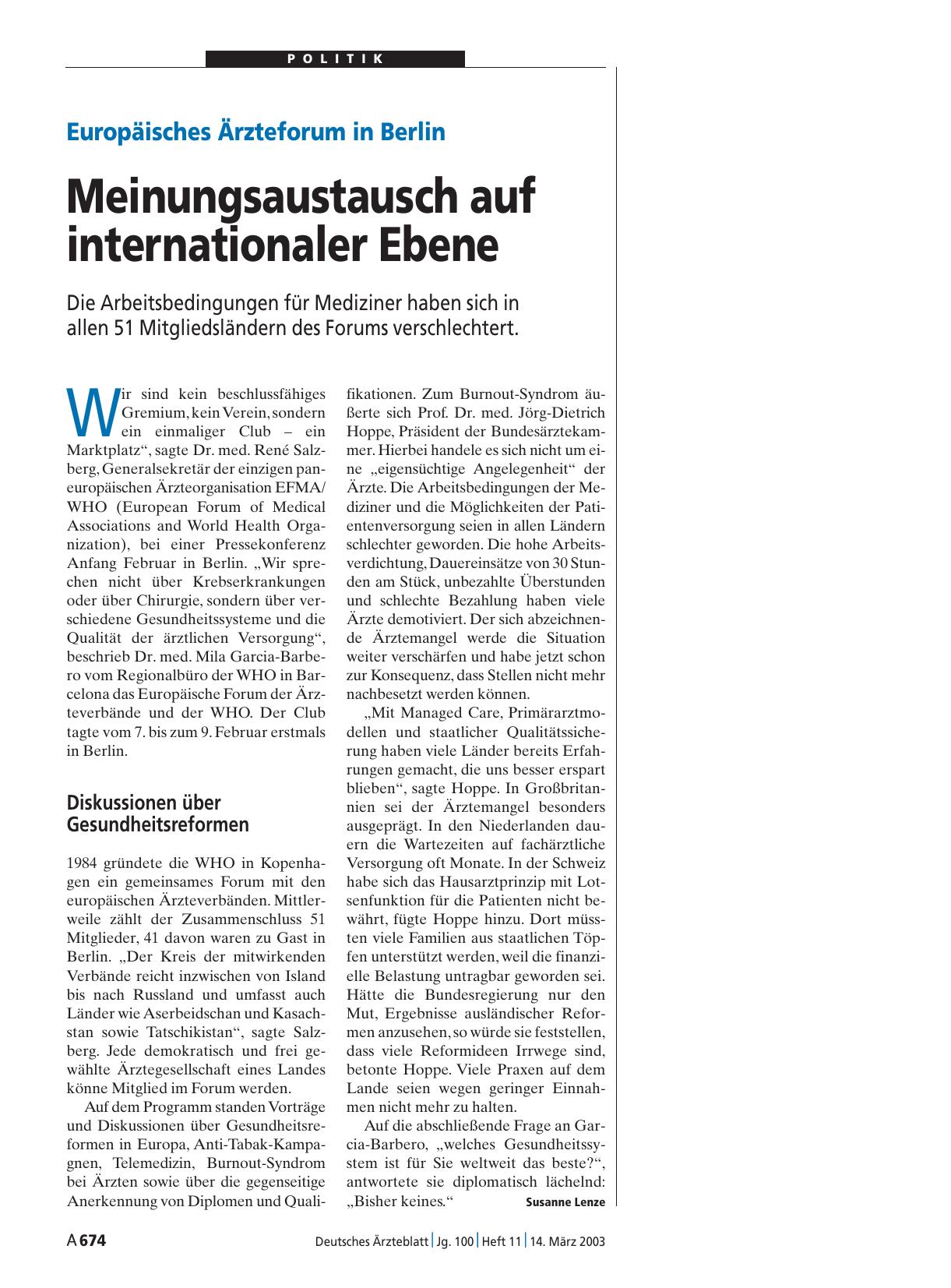 Vorschauseite 1: Europäisches Ärzteforum in Berlin: Meinungsaustausch auf internationaler Ebene
