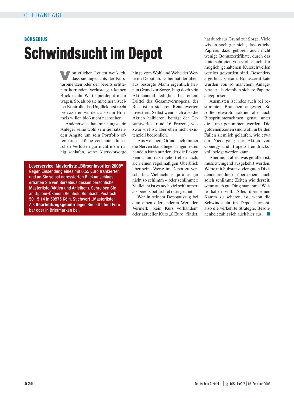 Vorschauseite 1: Börsebius: Schwindsucht im Depot