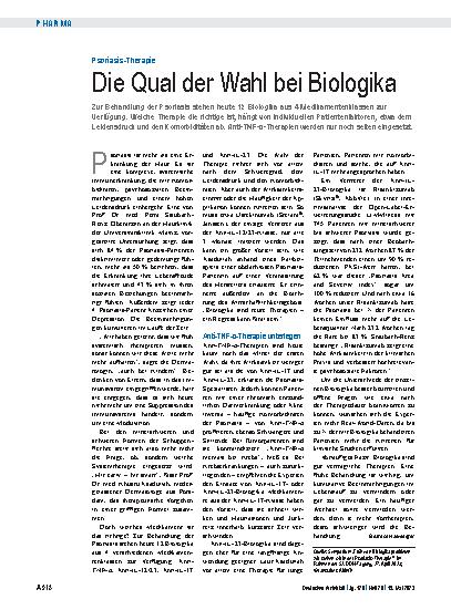 Vorschauseite 1: Psoriasis-Therapie: Die Qual der Wahl bei Biologika