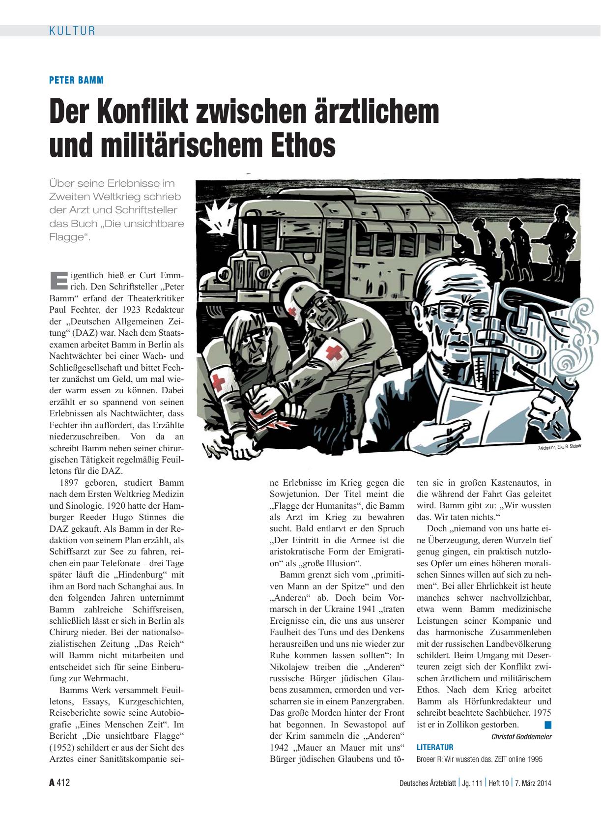 Vorschauseite 1: Peter Bamm: Der Konflikt zwischen ärztlichem und militärischem Ethos