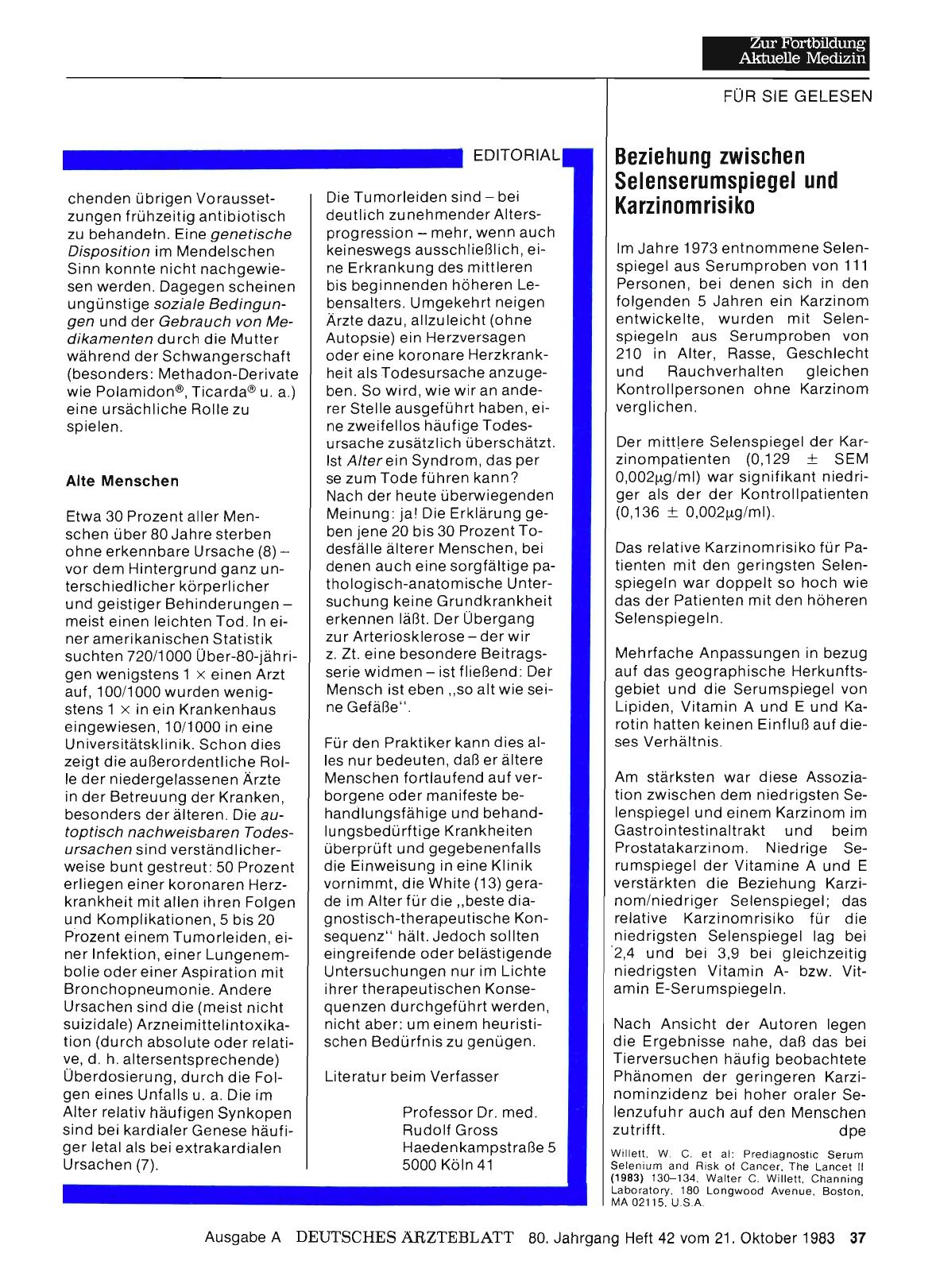 Vorschauseite 1: Beziehung zwischen Selenserumspiegel und Karzinomrisiko