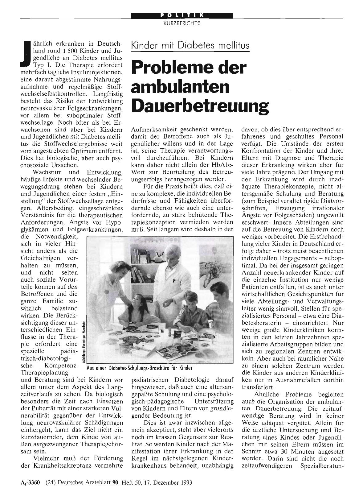 Vorschauseite 1: Kinder mit Diabetes mellitus: Probleme der ambulanten Dauerbetreuung