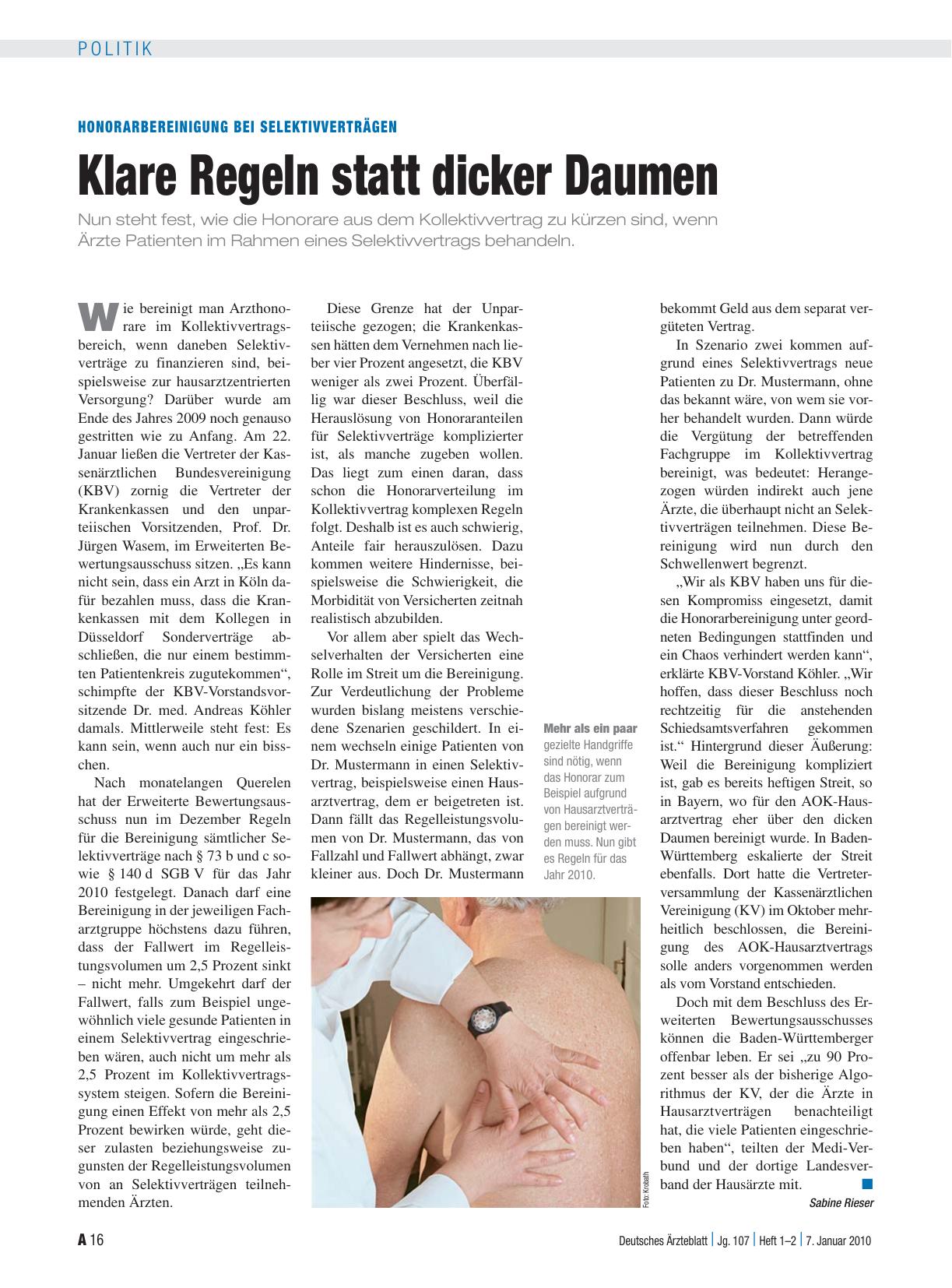 Vorschauseite 1: Honorarbereinigung bei Selektivverträgen: Klare Regeln statt dicker Daumen