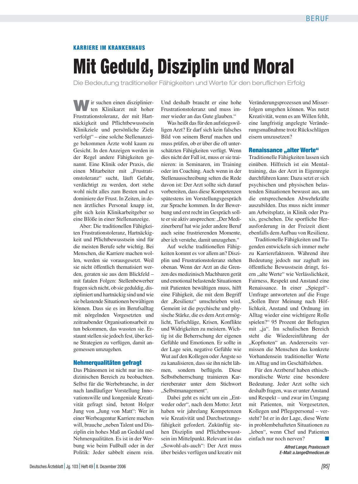 Vorschauseite 1: Karriere im Krankenhaus: Mit Geduld, Disziplin und Moral