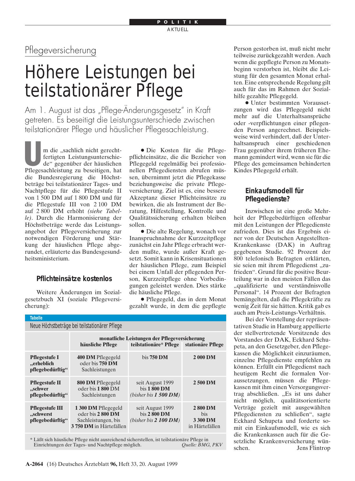 Vorschauseite 1: Pflegeversicherung: Höhere Leistungen bei teilstationärer Pflege