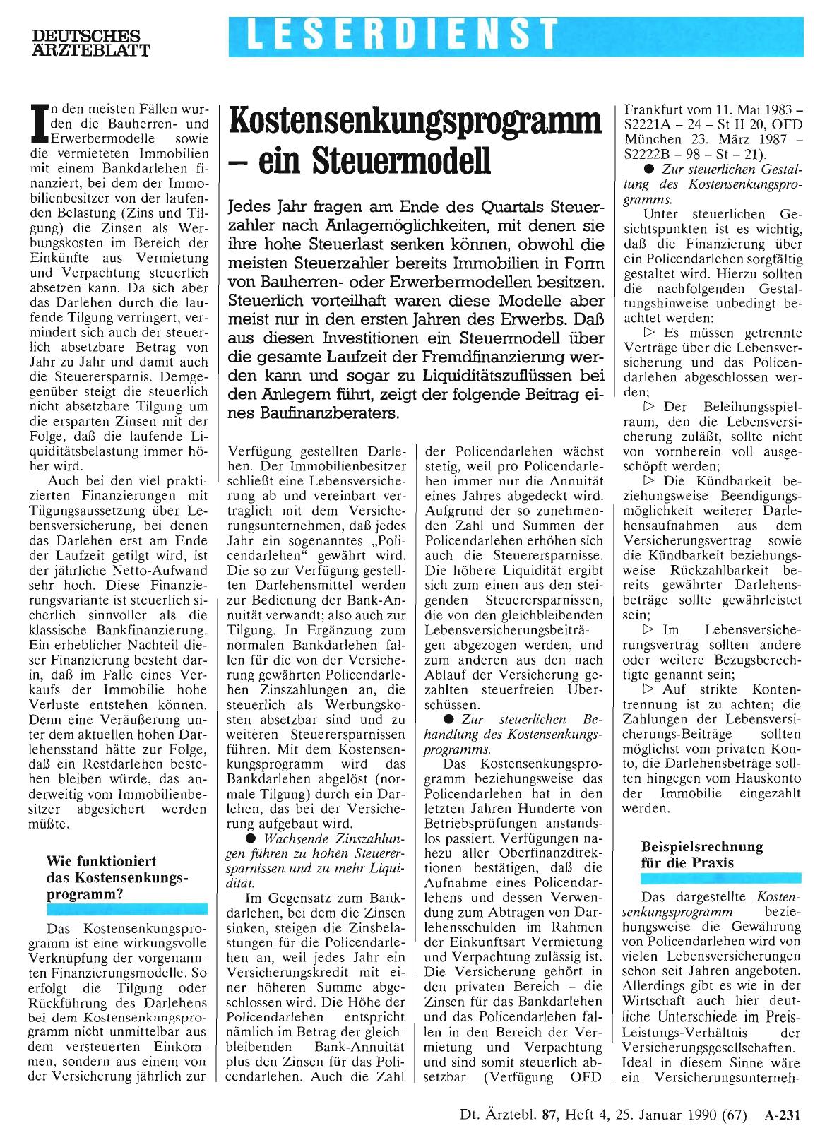 Vorschauseite 1: Kostensenkungsprogramm – ein Steuermodell