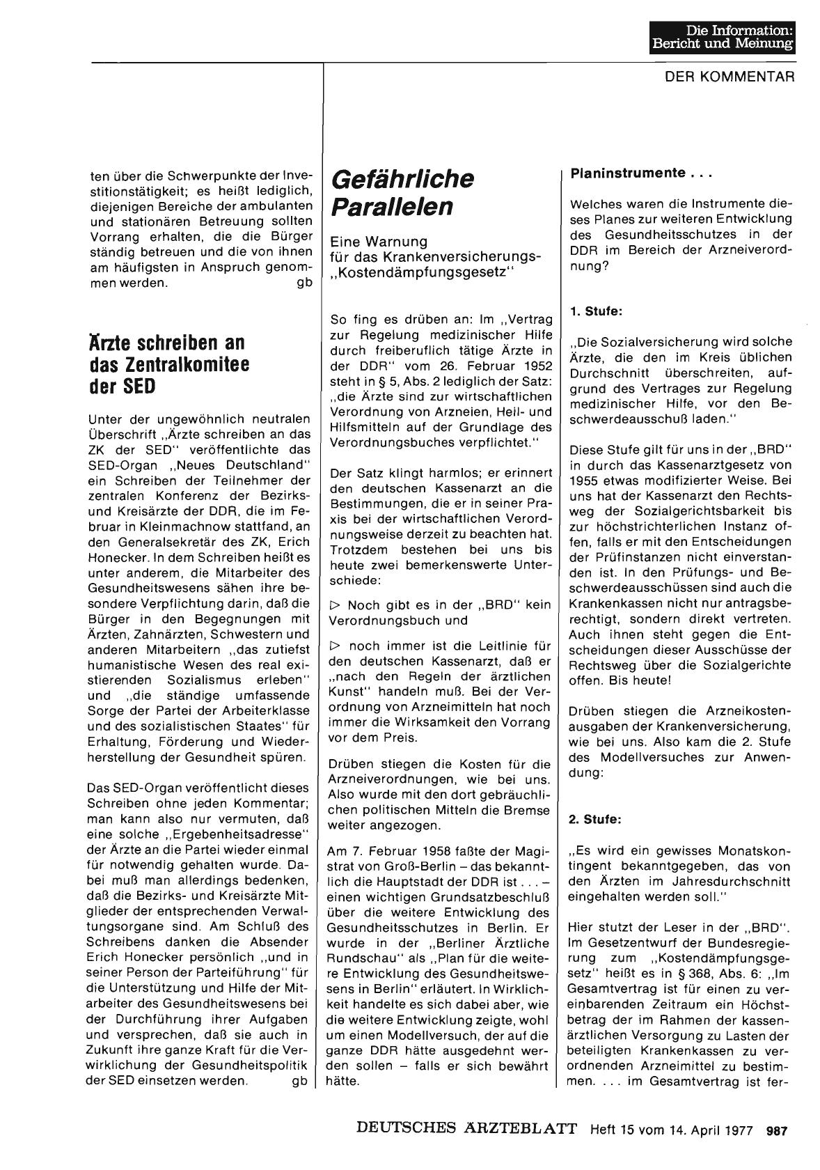 Vorschauseite 1: Gefährliche Parallelen: Eine Warnung für das Krankenversicherungs- „Kostendämpfungsgesetz”