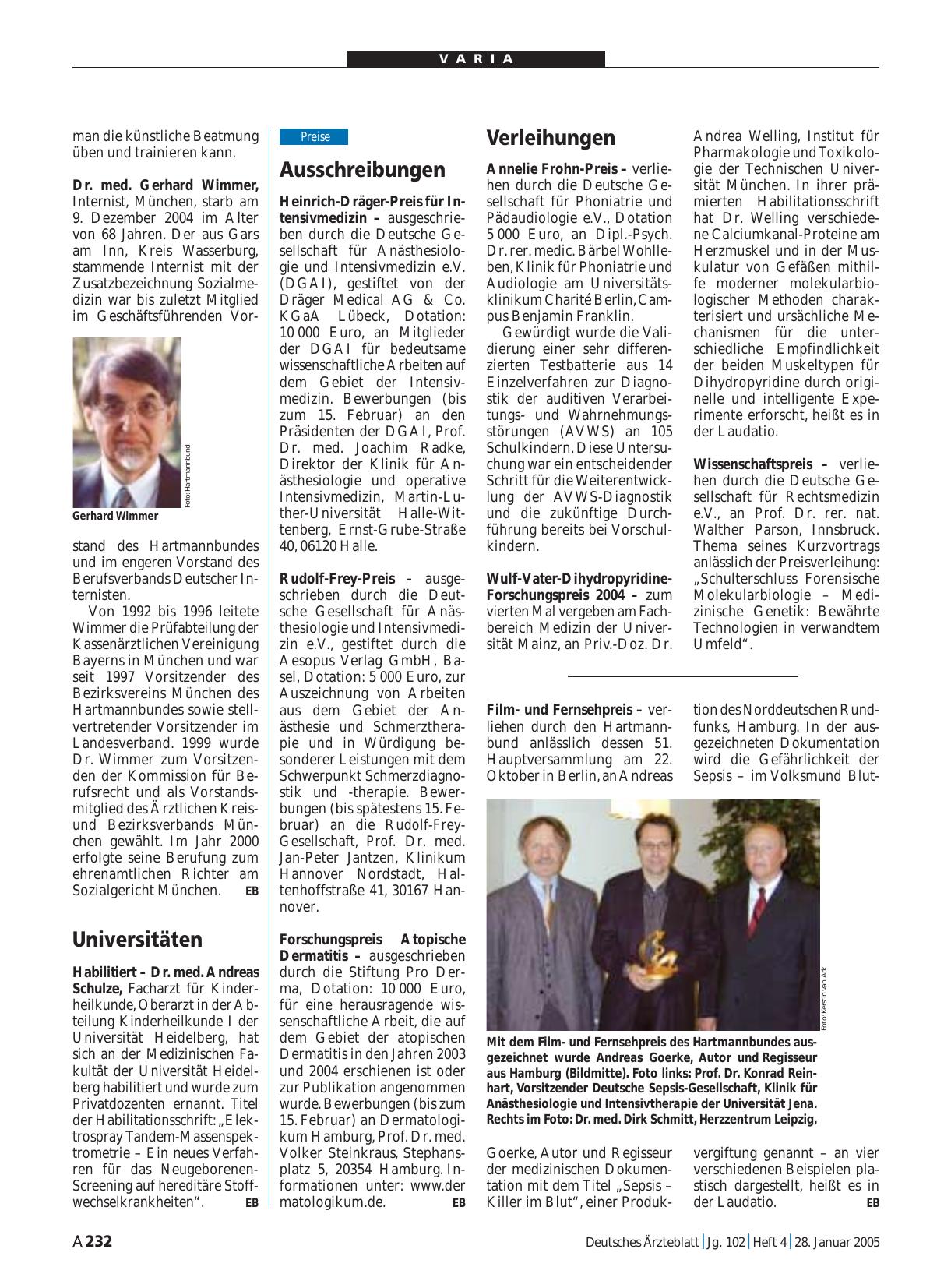 Vorschauseite 1: Verleihungen