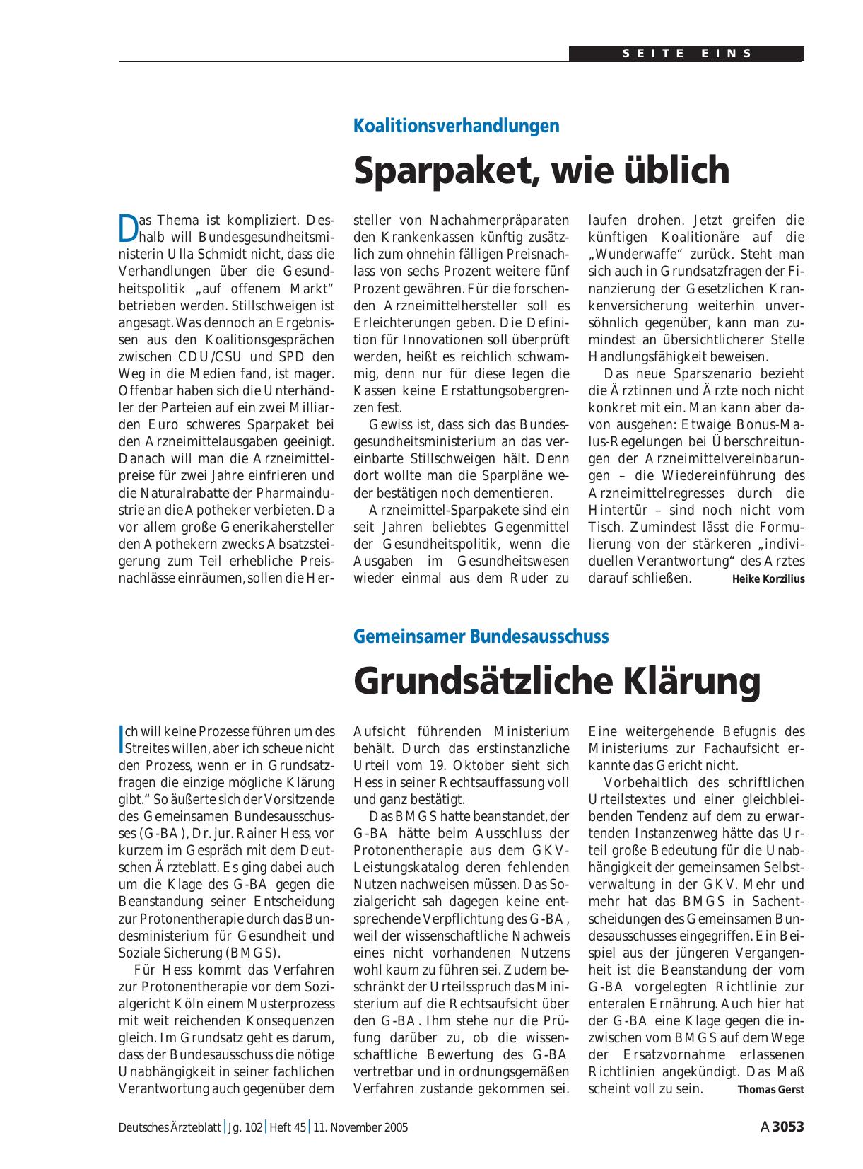 Vorschauseite 1: Gemeinsamer Bundesausschuss: Grundsätzliche Klärung