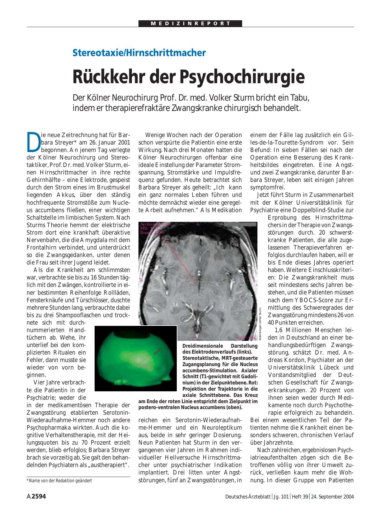 Vorschauseite 1: Stereotaxie/Hirnschrittmacher: Rückkehr der Psychochirurgie