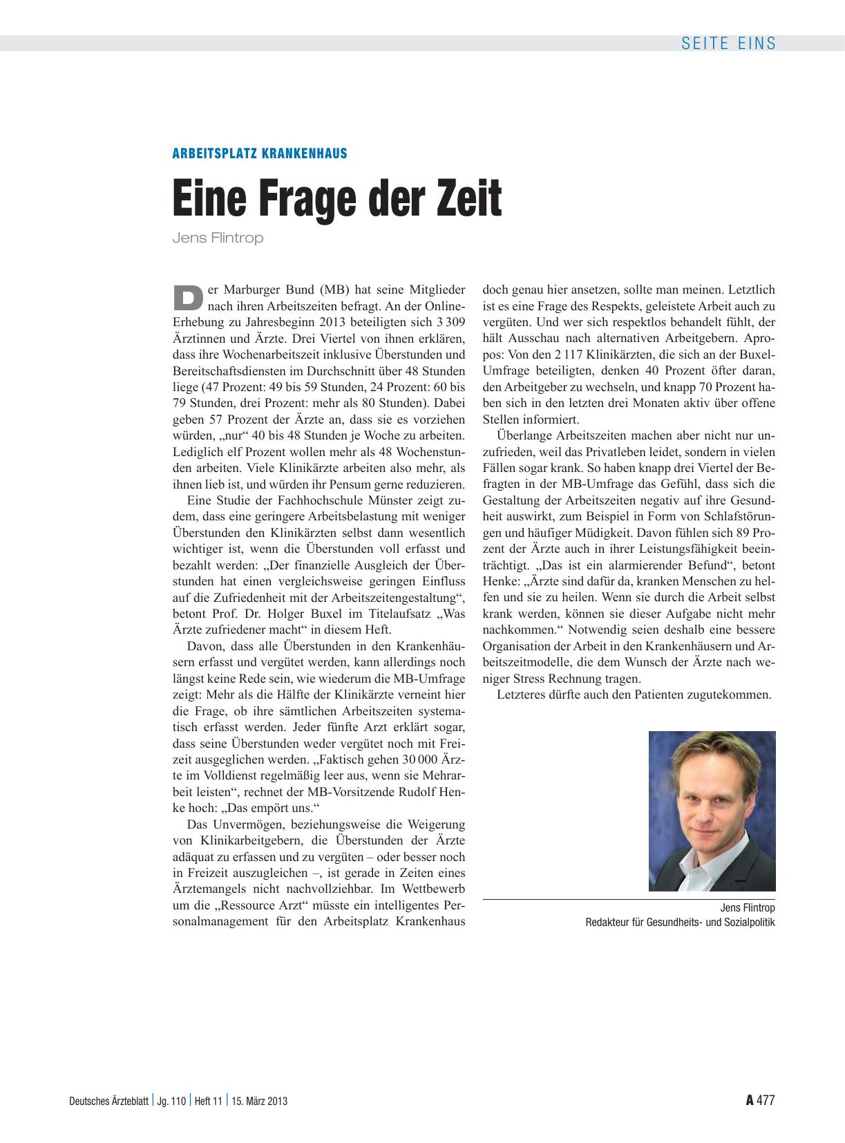 Vorschauseite 1: Arbeitsplatz Krankenhaus: Eine Frage der Zeit