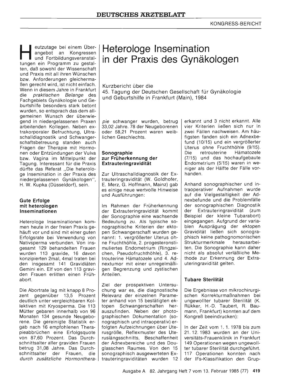 Vorschauseite 1: Heterologe Insemination in der Praxis des Gynäkologen