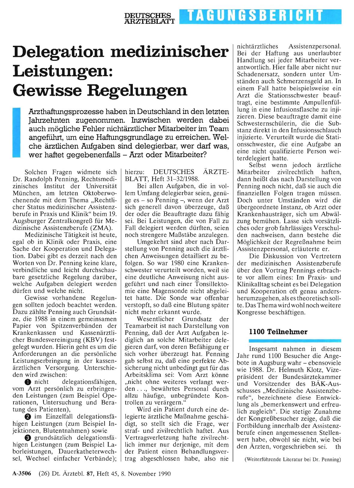Vorschauseite 1: Delegation medizinischer Leistungen: Gewisse Regelungen