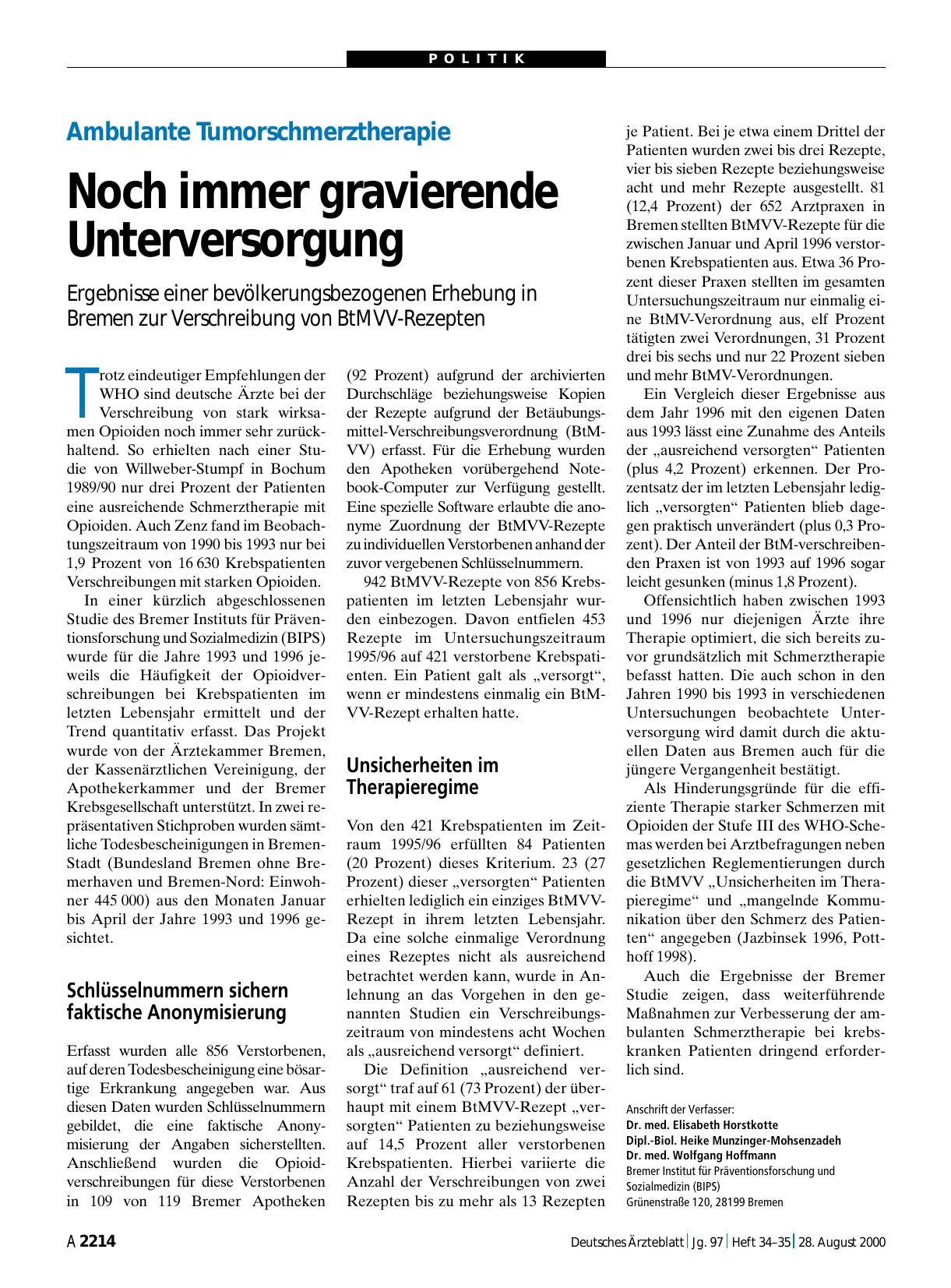 Vorschauseite 1: Ambulante Tumorschmerztherapie: Noch immer gravierende Unterversorgung