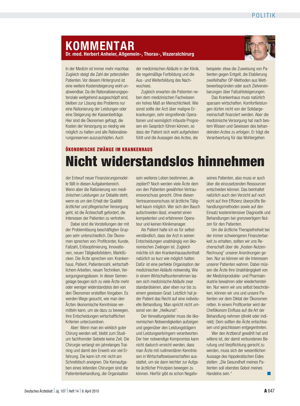 Vorschauseite 1: Ökonomische Zwänge im Krankenhaus: Nicht widerstandslos hinnehmen
