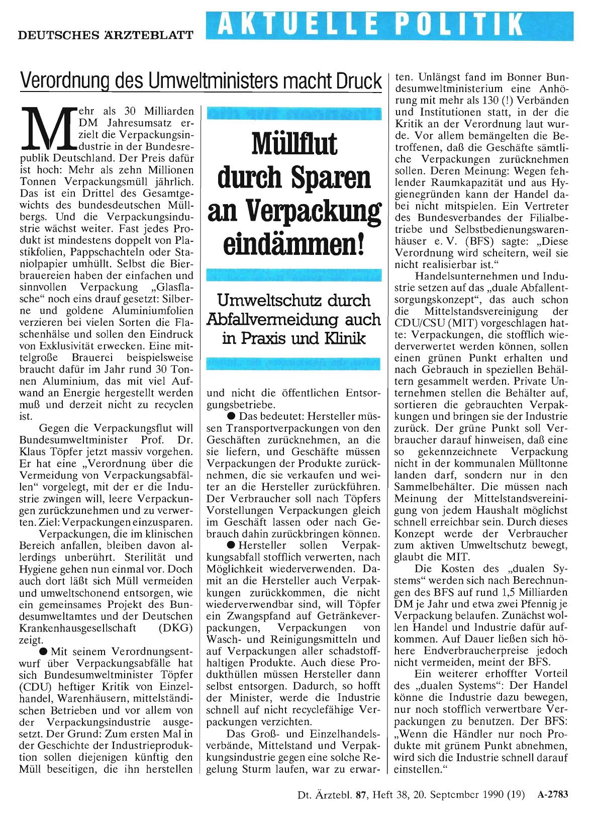 Vorschauseite 1: Müllflut durch Sparen an Verpackung eindämmen!