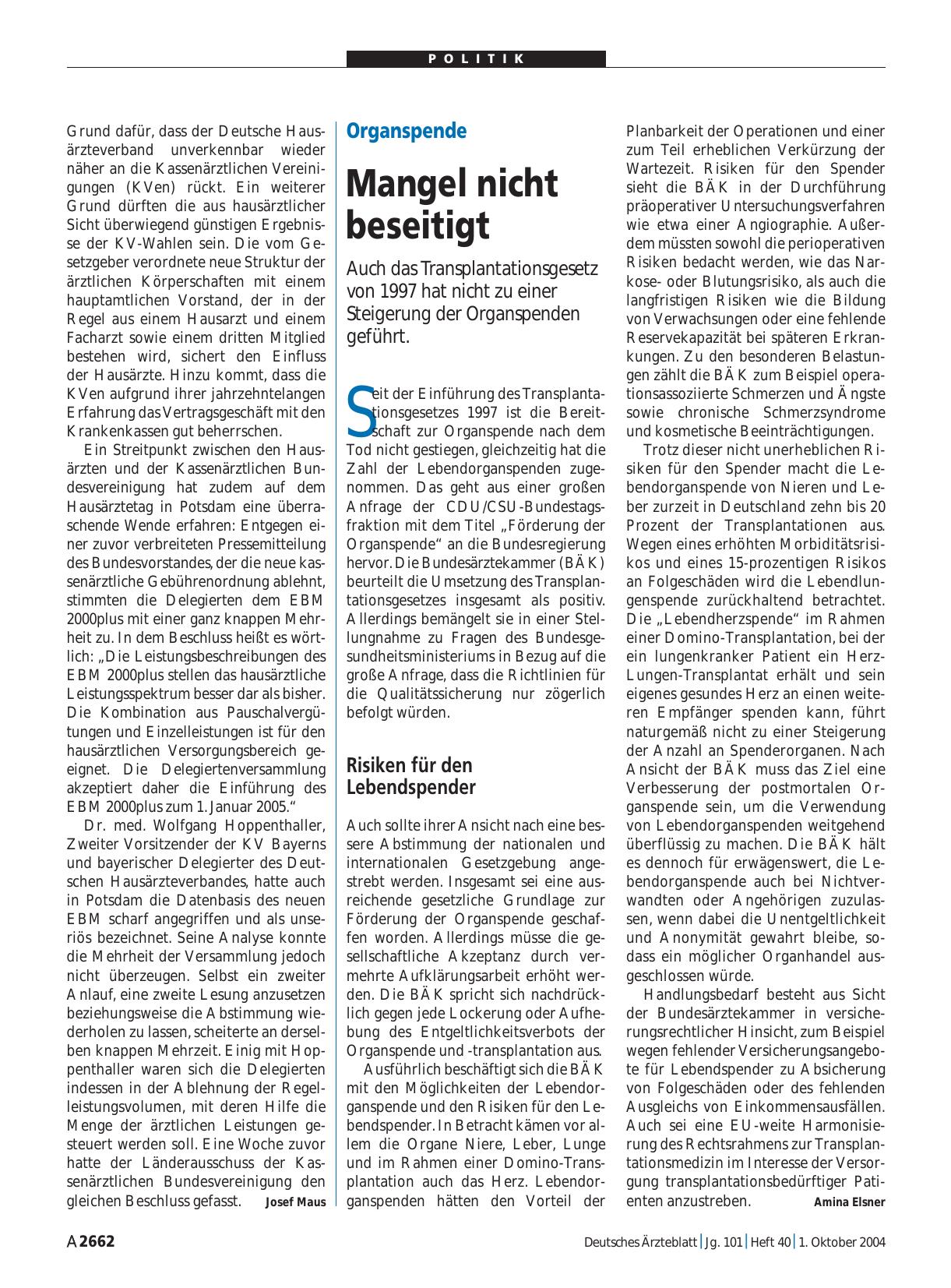 Vorschauseite 1: Organspende: Mangel nicht beseitigt