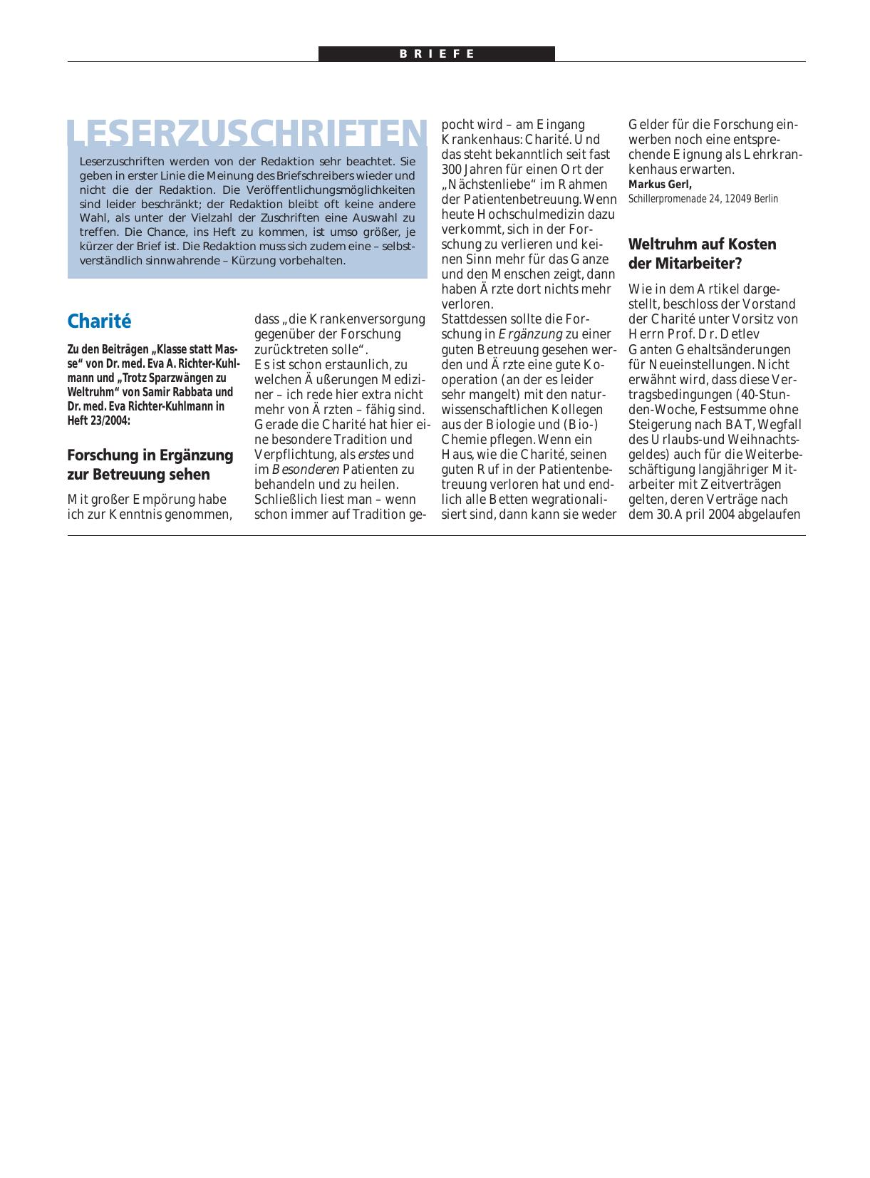 Vorschauseite 1: Charité: Forschung in Ergänzung zur Betreuung sehen