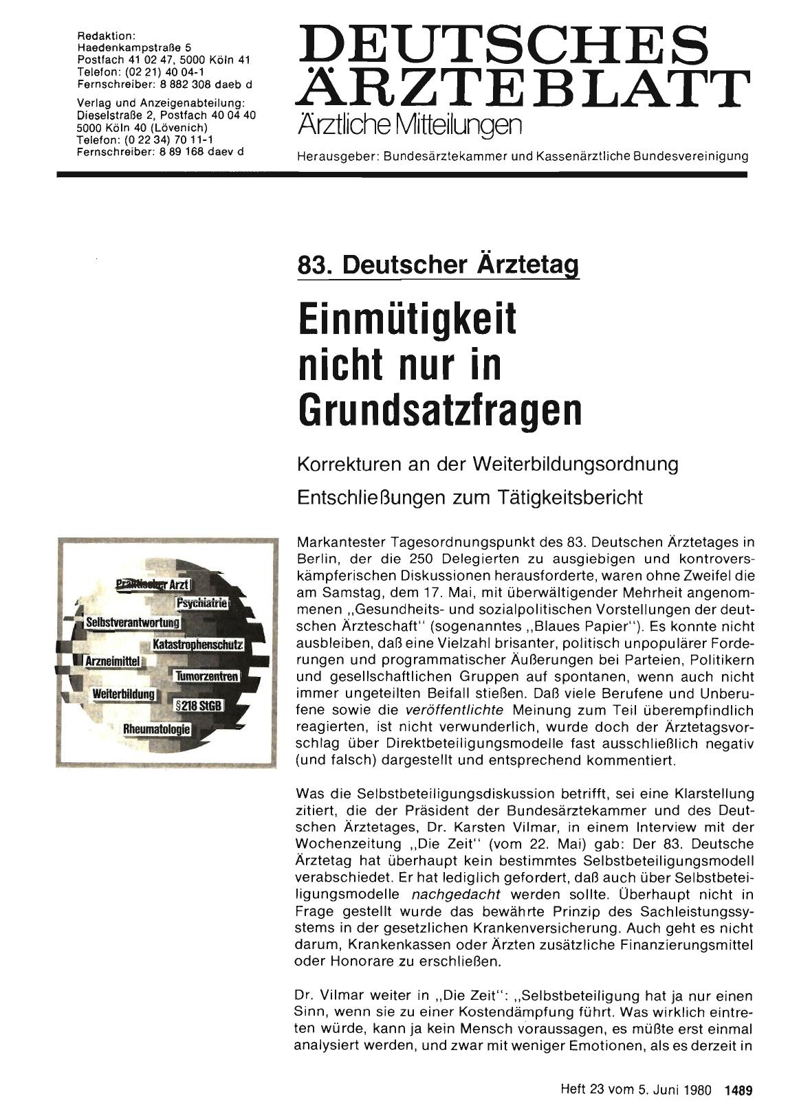 Vorschauseite 1: 83. Deutscher Ärztetag: Einmütigkeit nicht nur in Grundsatzfragen