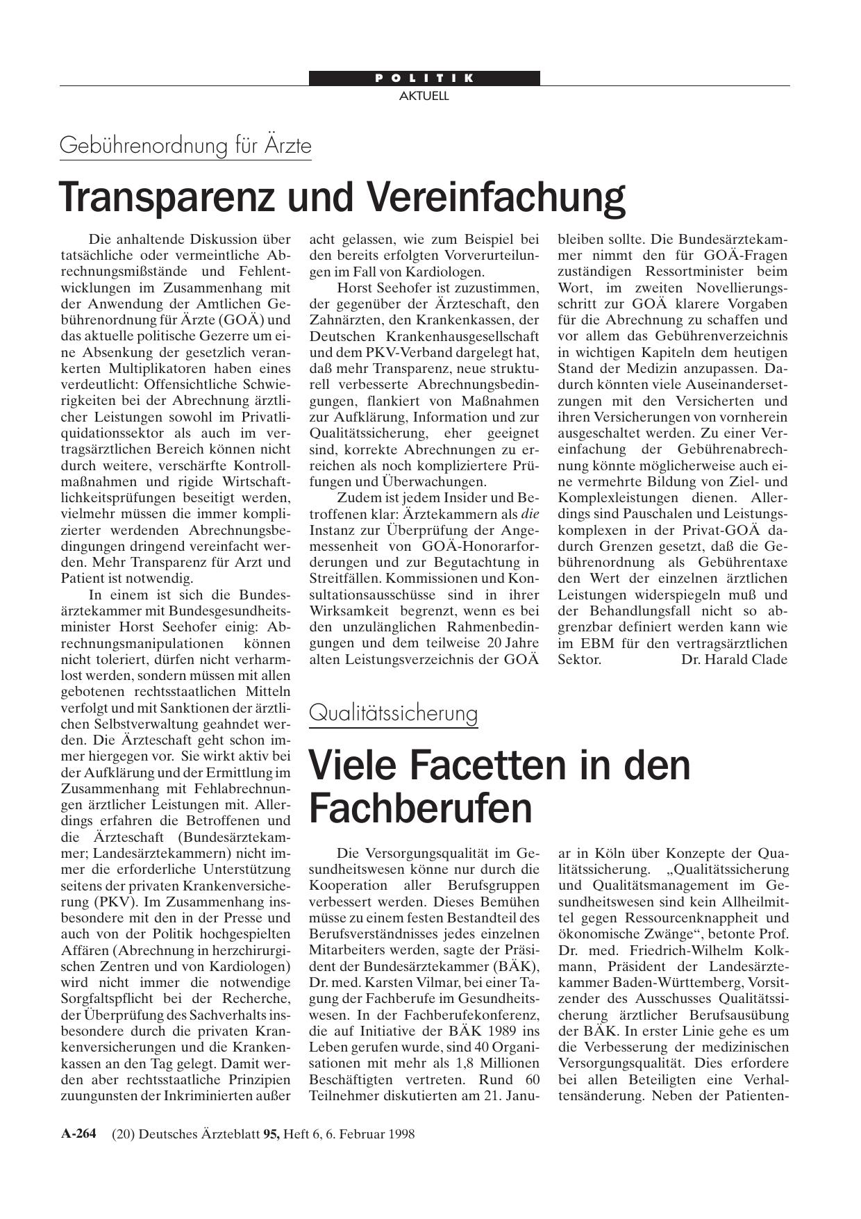 Vorschauseite 1: Gebührenordnung für Ärzte: Transparenz und Vereinfachung