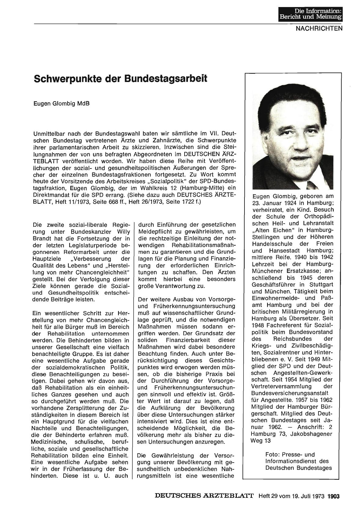 Vorschauseite 1: Schwerpunkte der Bundestagsarbeit