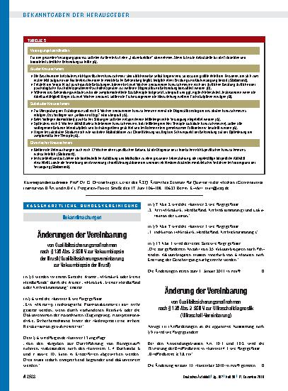 Vorschauseite 1: Änderung der Vereinbarung von Qualitätssicherungsmaßnahmen nach § 135 Abs. 2 SGB V zur Ultraschalldiagnostik (Ultraschall-Vereinbarung)