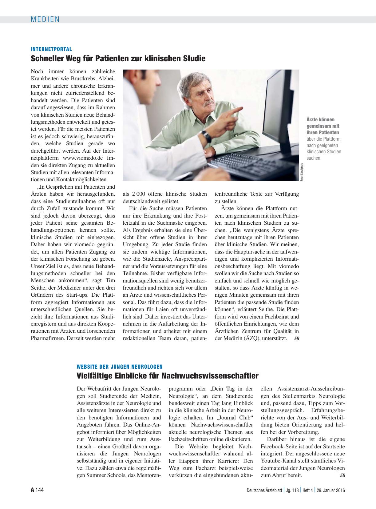 Vorschauseite 1: Internetportal: Schneller Weg für Patienten zur klinischen Studie