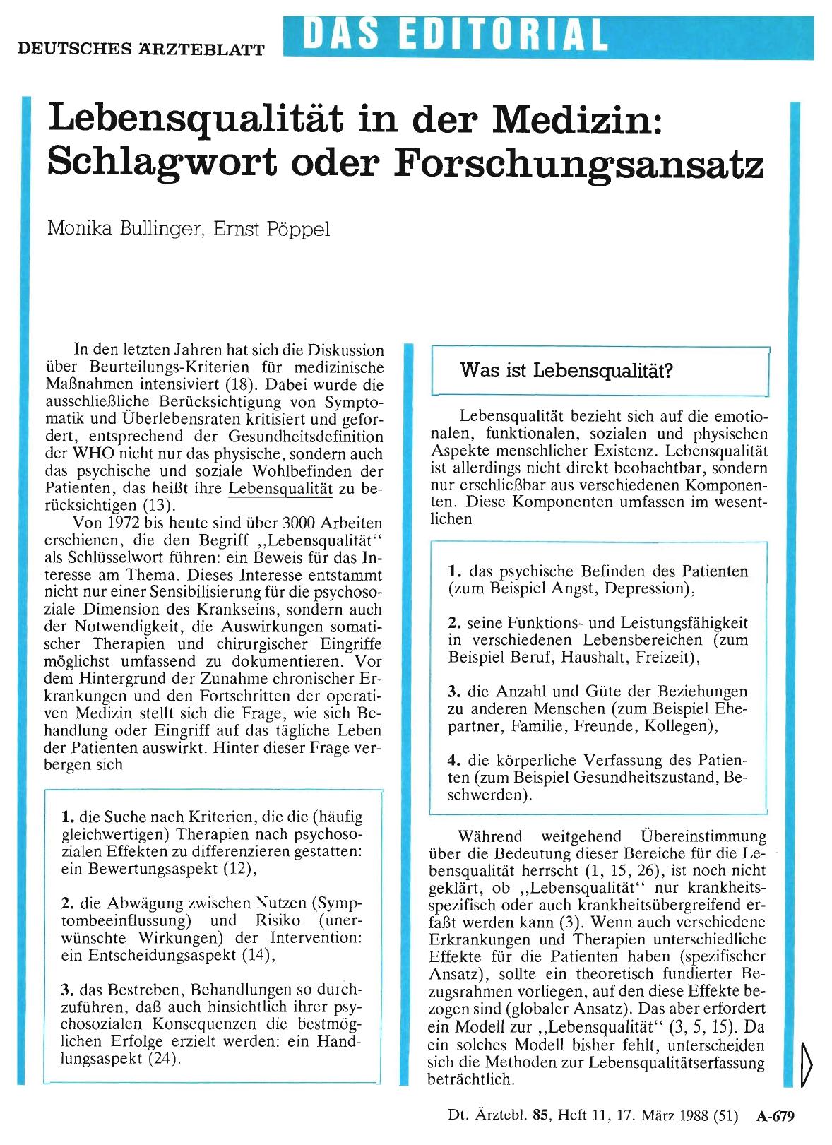 Vorschauseite 1: Lebensqualität in der Medizin: Schlagwort oder Forschungsansatz