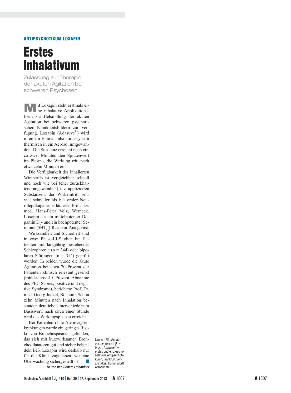 Vorschauseite 1: Antipsychotikum Loxapin: Erstes Inhalativum