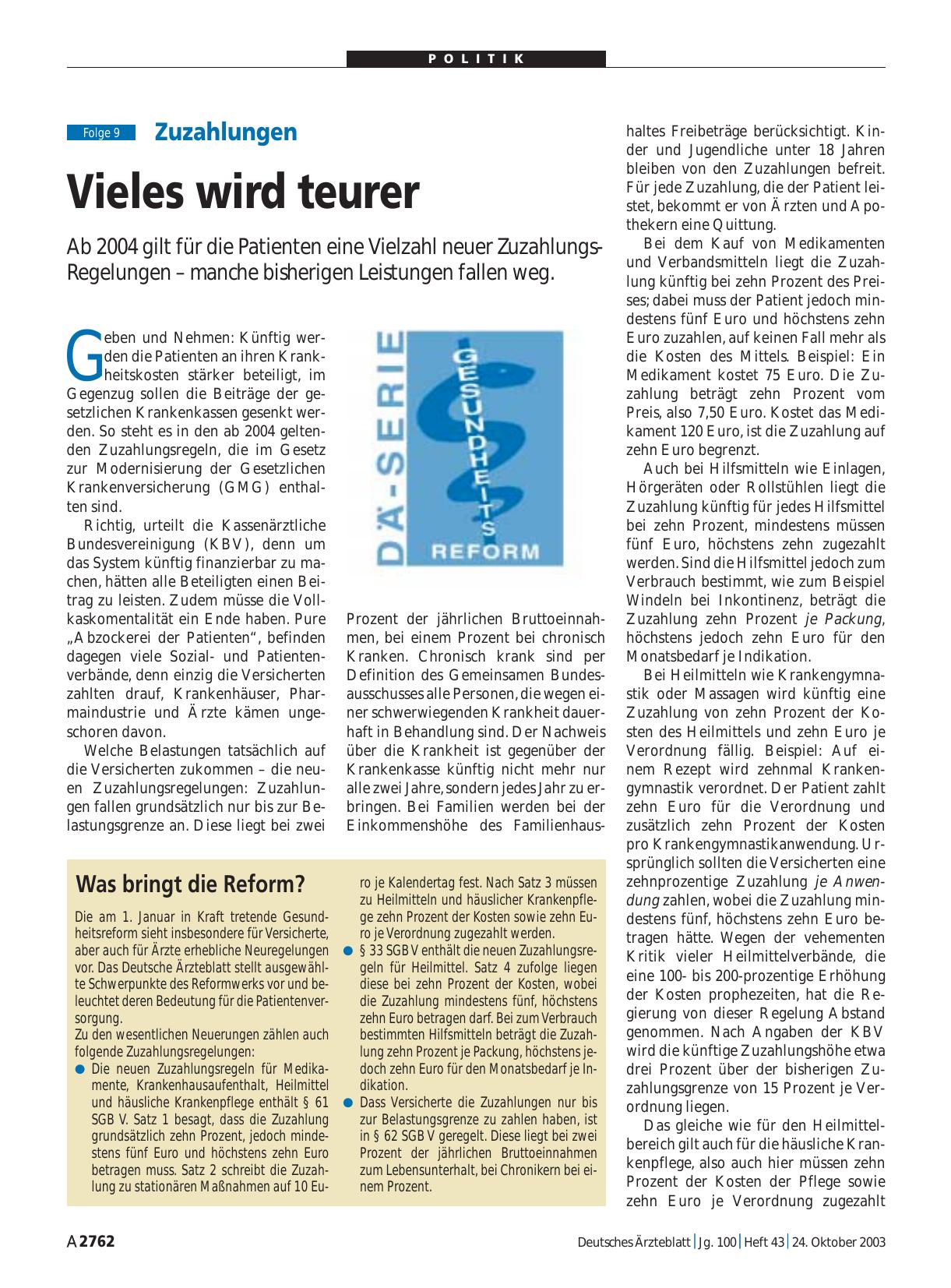 Vorschauseite 1: Zuzahlungen: Vieles wird teurer (Folge 9)