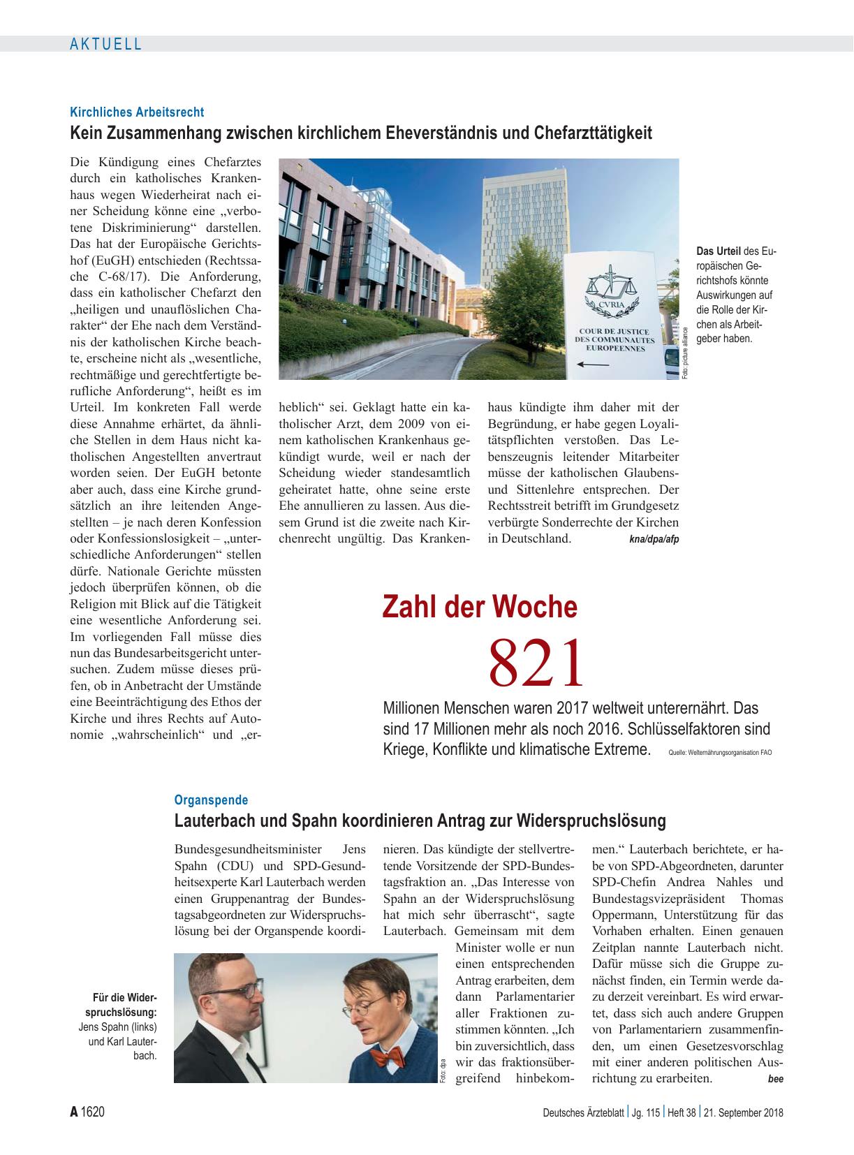 Vorschauseite 1: Kirchliches Arbeitsrecht: Kein Zusammenhang zwischen kirchlichem Eheverständnis und Chefarzttätigkeit