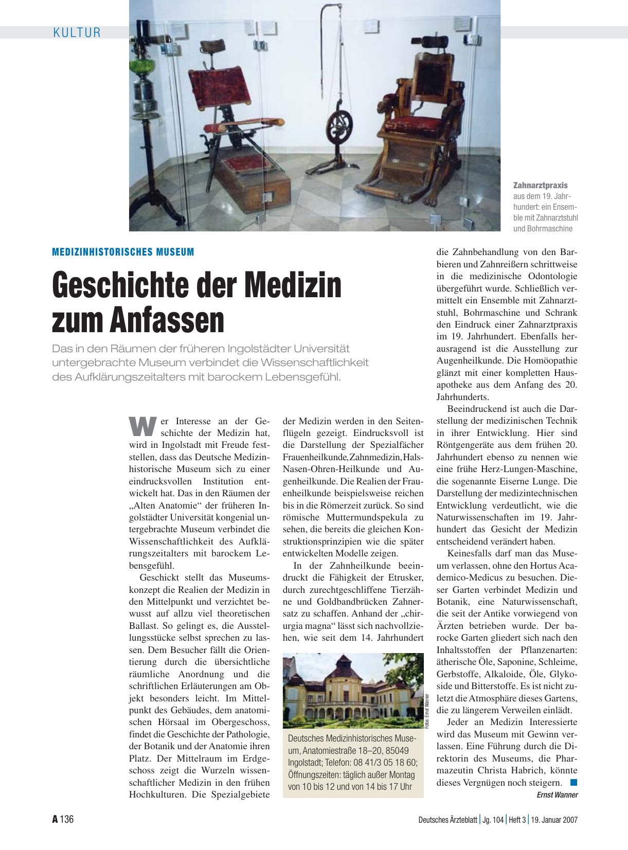 Vorschauseite 1: Medizinhistorisches Museum: Geschichte der Medizin zum Anfassen