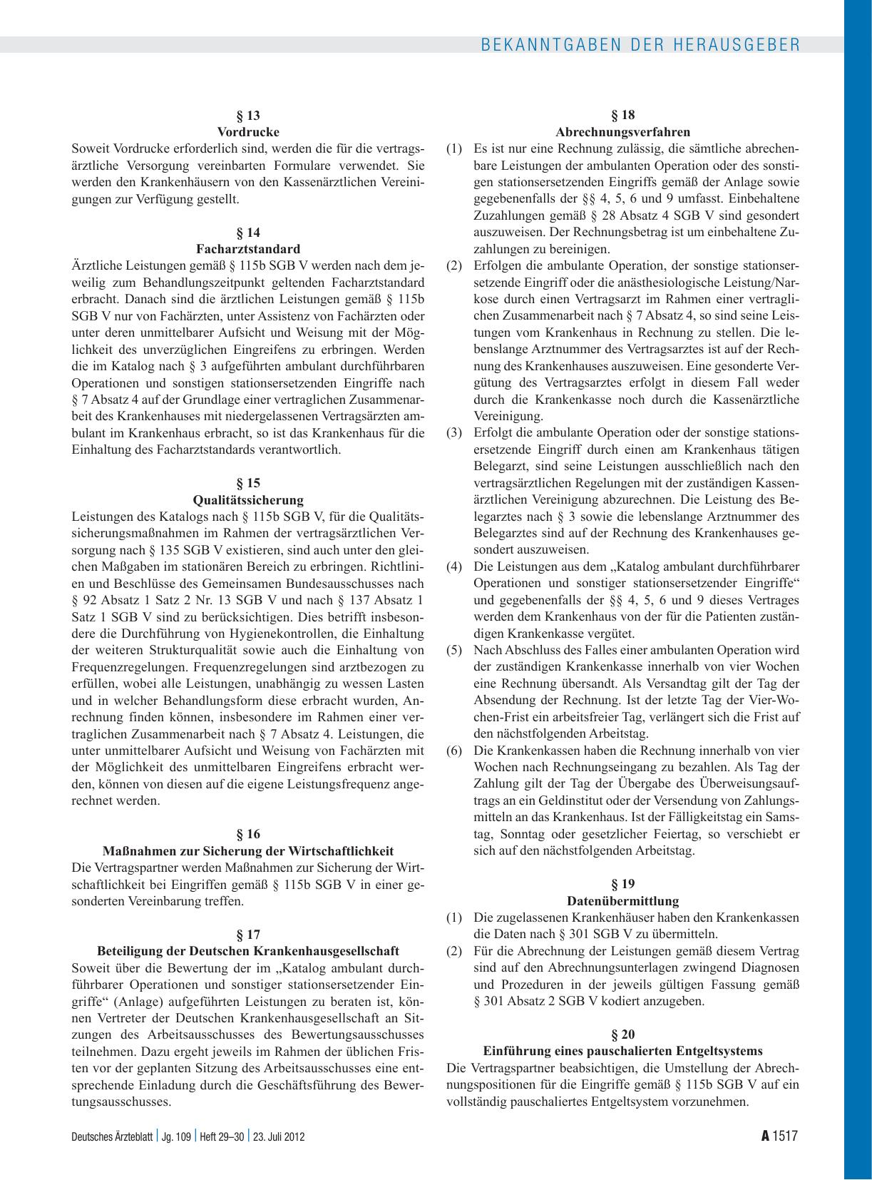 Vorschauseite 5: Vertrag nach § 115b Abs. 1 SGB V – Ambulantes Operieren und sonstige stationsersetzende Eingriffe im Krankenhaus – (AOP-Vertrag)