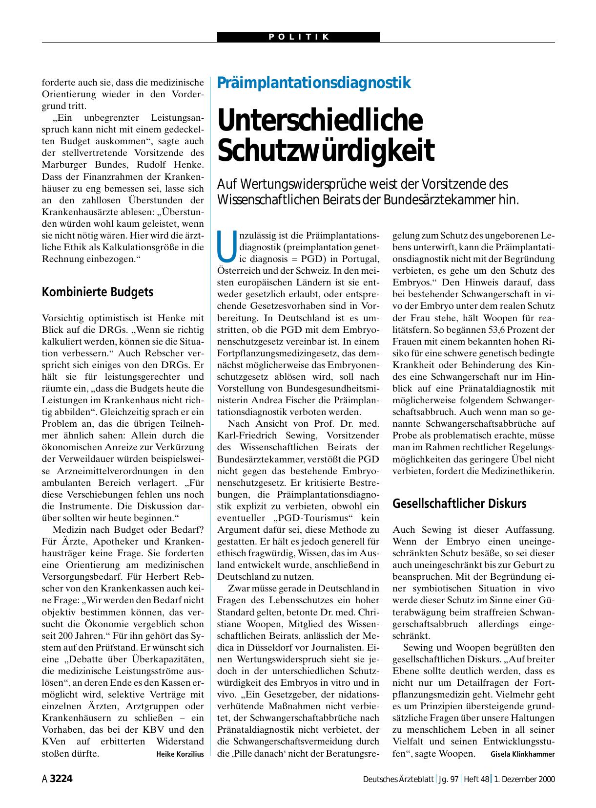 Vorschauseite 1: Präimplantationsdiagnostik: Unterschiedliche Schutzwürdigkeit