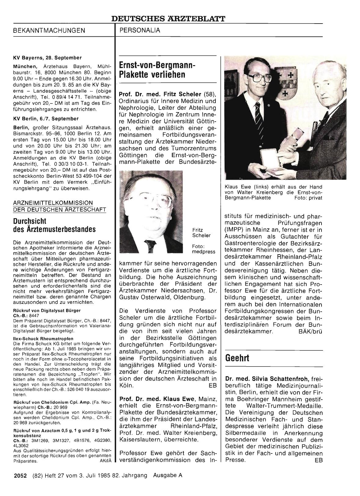 Vorschauseite 1: Ernst-von-Bergmann-Plakette verliehen