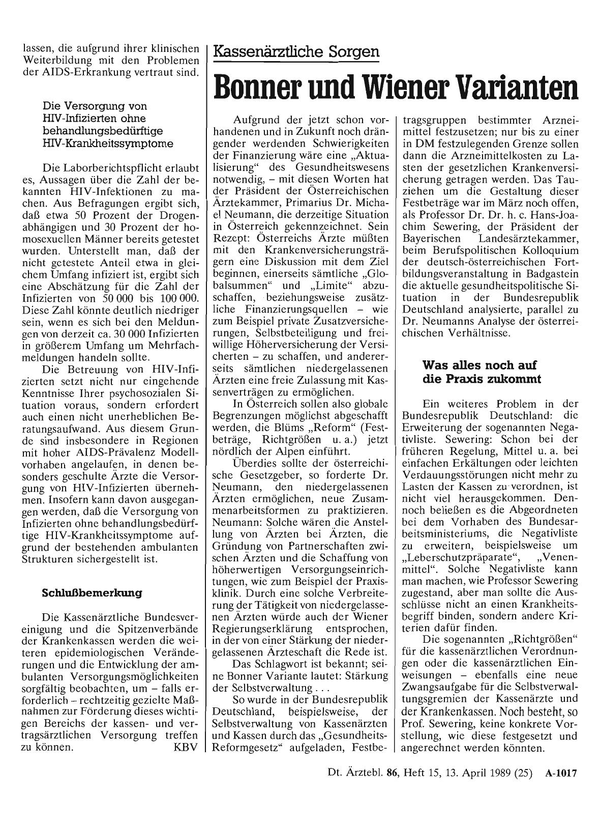 Vorschauseite 1: Kassenärztliche Sorgen: Bonner und Wiener Varianten