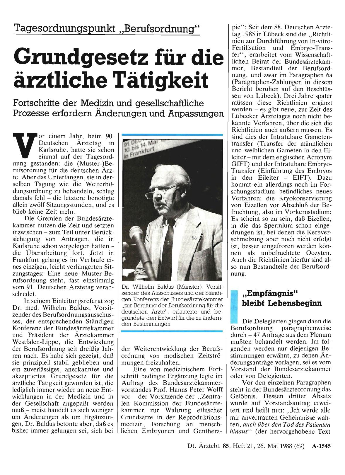 Vorschauseite 1: Tagesordnungspunkt „Berufsordnung“: Grundgesetz für die ärztliche Tätigkeit