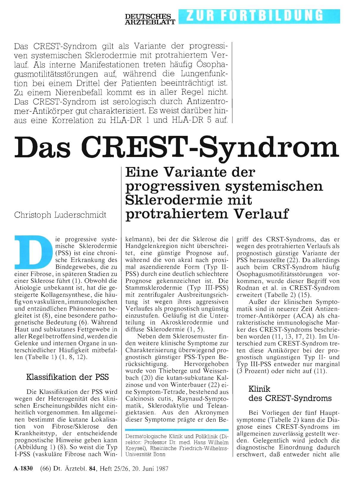 Vorschauseite 1: Das CREST-Syndrom: Eine Variante der progressiven systemischen Sklerodermie mit protrahiertem Verlauf
