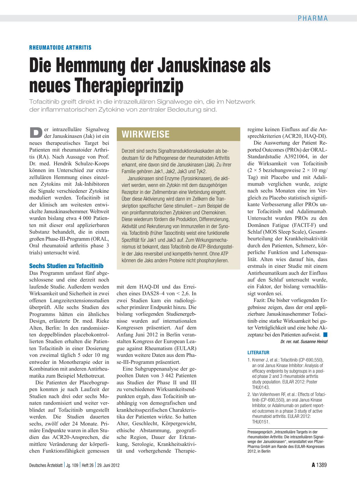 Vorschauseite 1: Rheumatoide Arthritis: Die Hemmung der Januskinase als neues Therapieprinzip