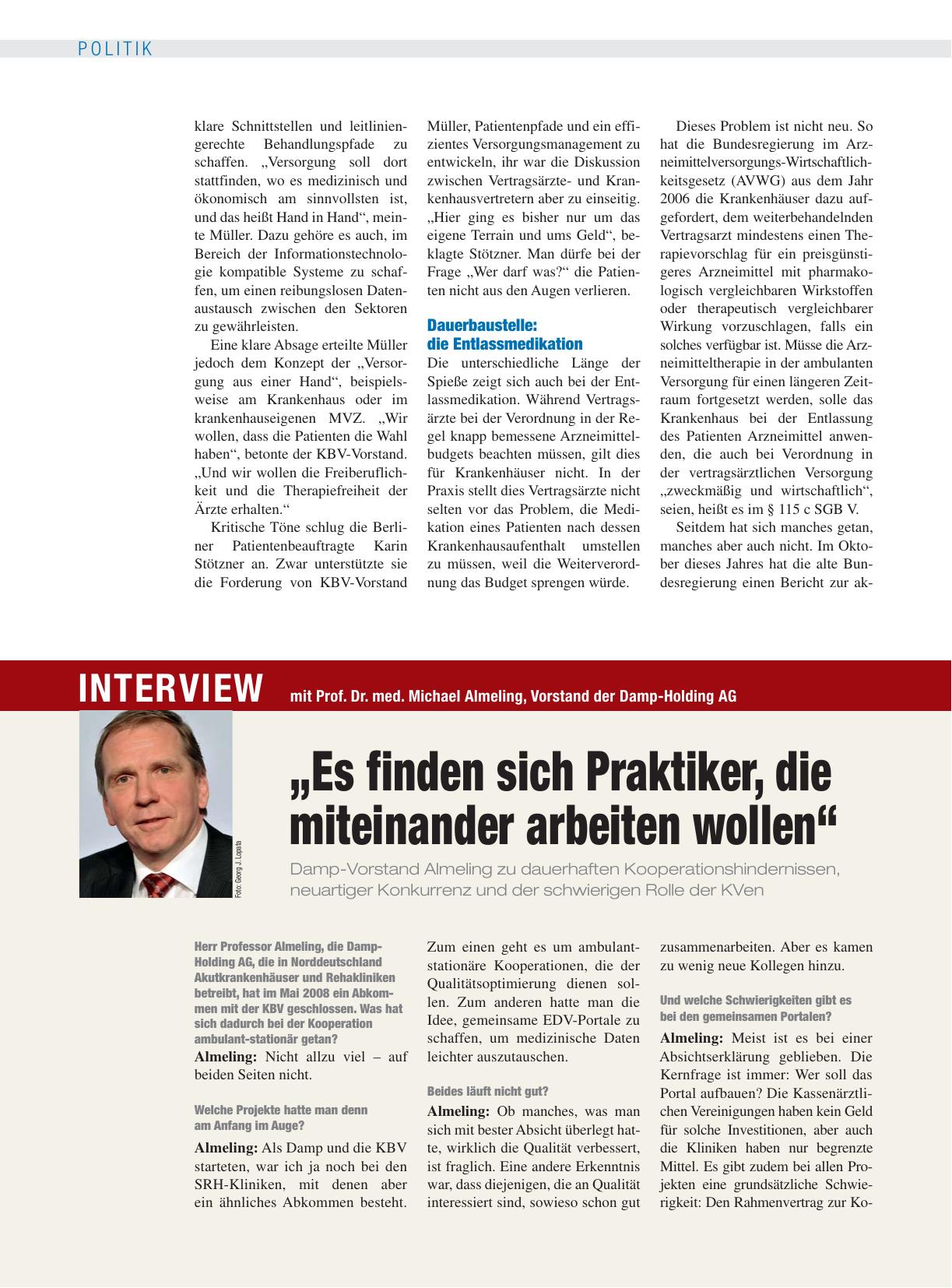 Vorschauseite 1: Interview mit Prof. Dr. med. Michael Almeling, Vorstand der Damp-Holding AG: „Es finden sich Praktiker, die miteinander arbeiten wollen“