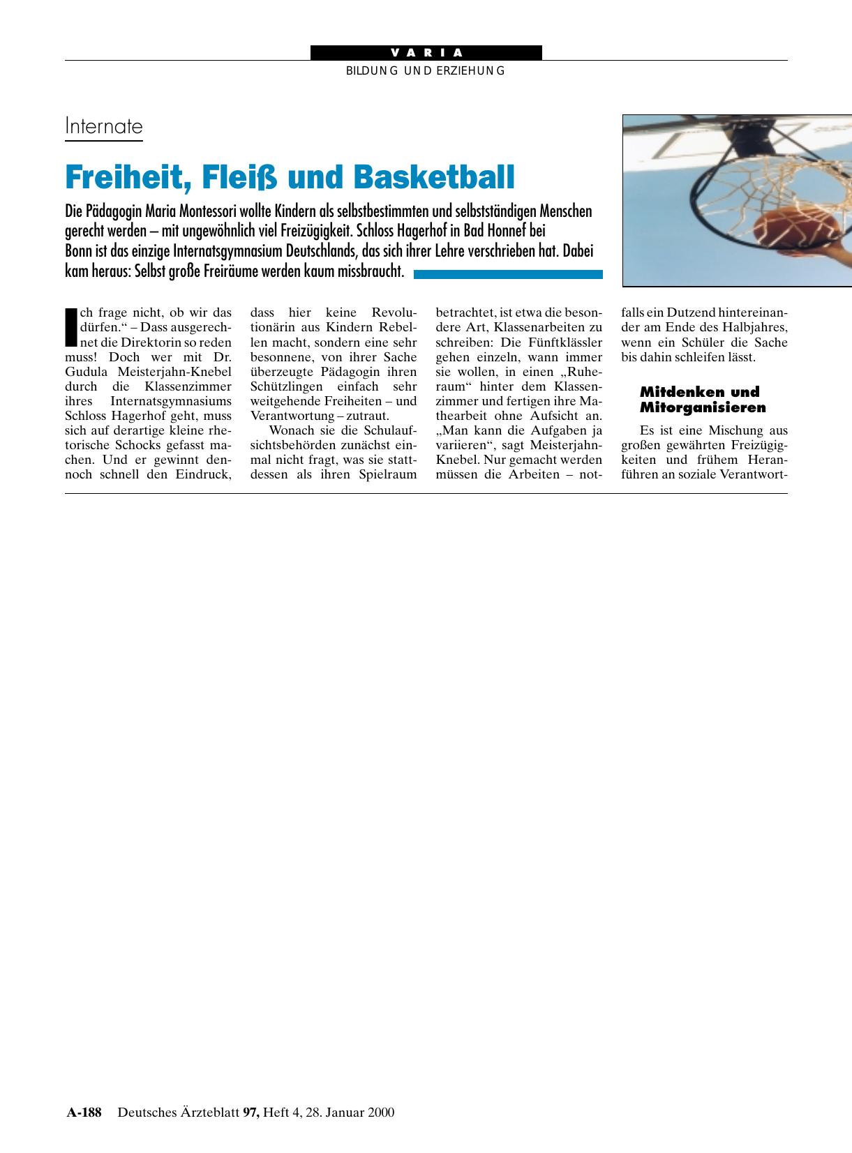 Vorschauseite 1: Internate: Freiheit, Fleiß und Basketball