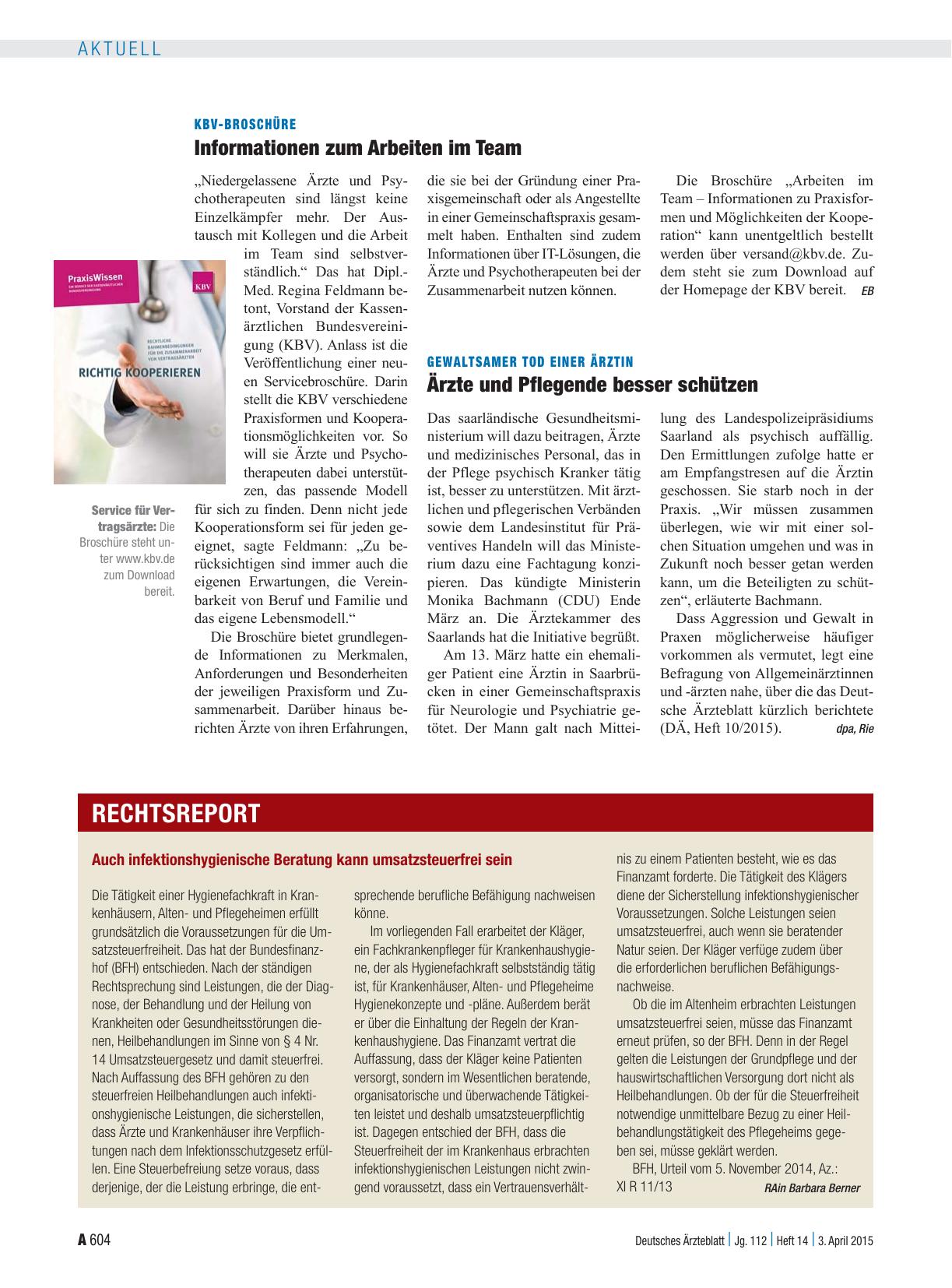 Vorschauseite 1: KBV-Broschüre: Informationen zum Arbeiten im Team