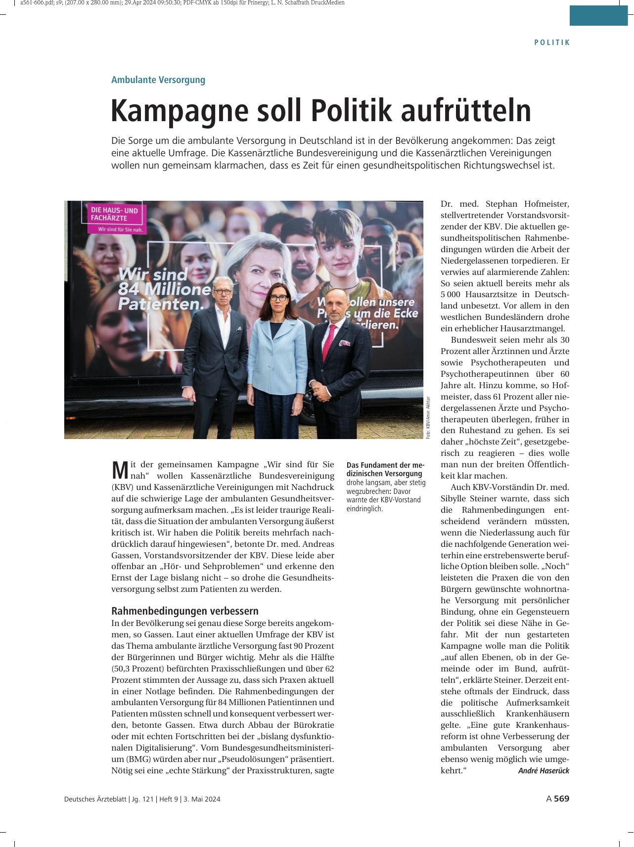Vorschauseite 1: Ambulante Versorgung: Kampagne soll Politik aufrütteln