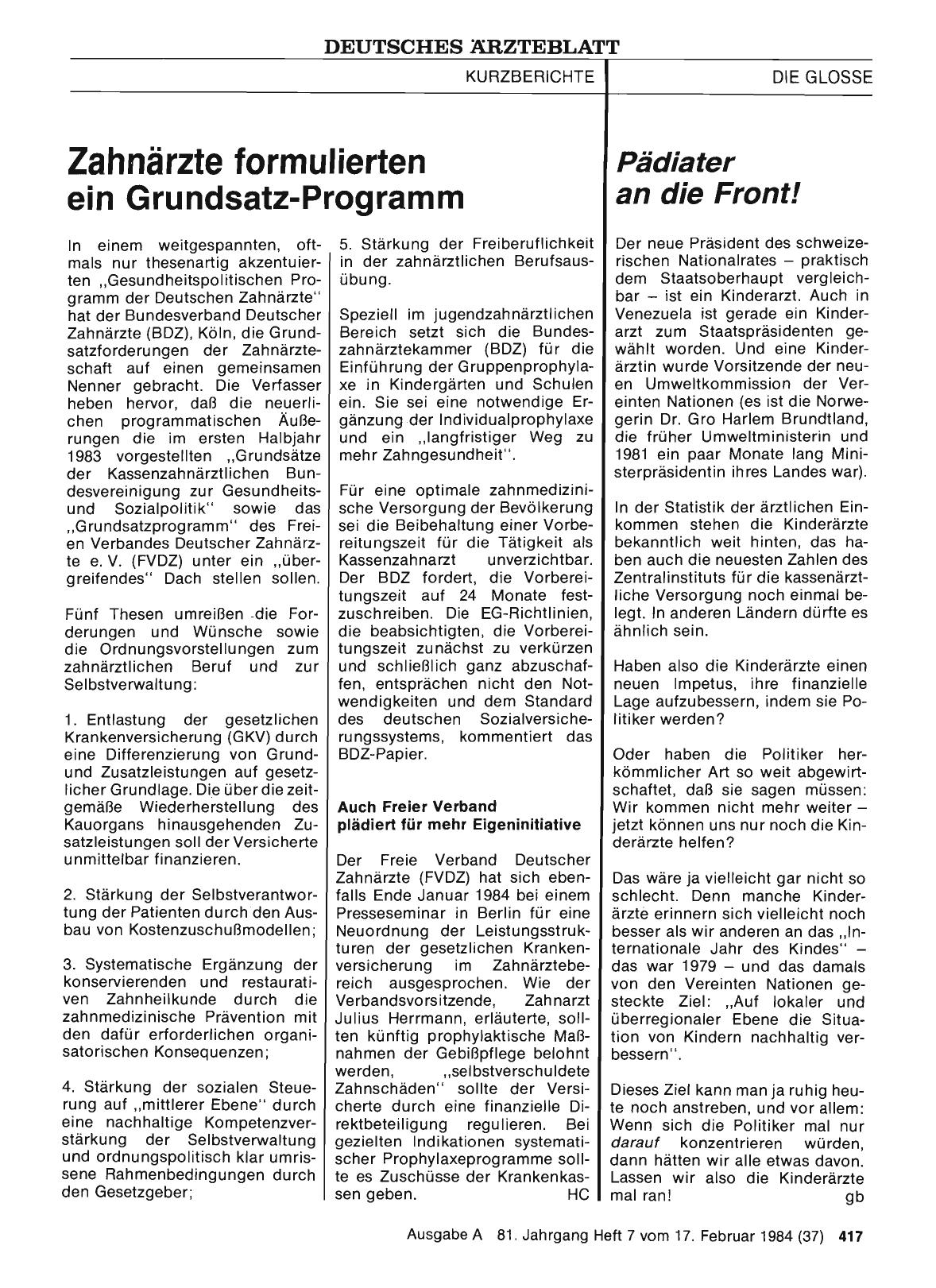 Vorschauseite 1: Zahnärzte formulierten ein Grundsatz-Programm
