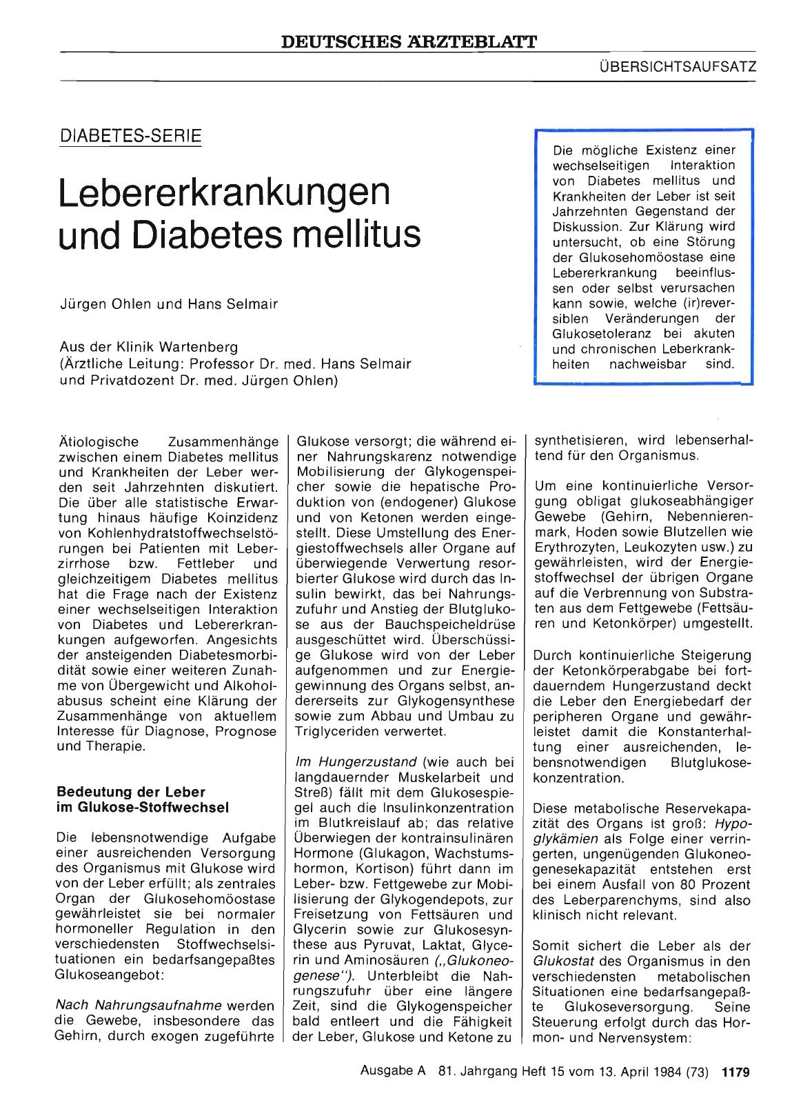 Vorschauseite 1: Lebererkrankungen und Diabetes mellitus