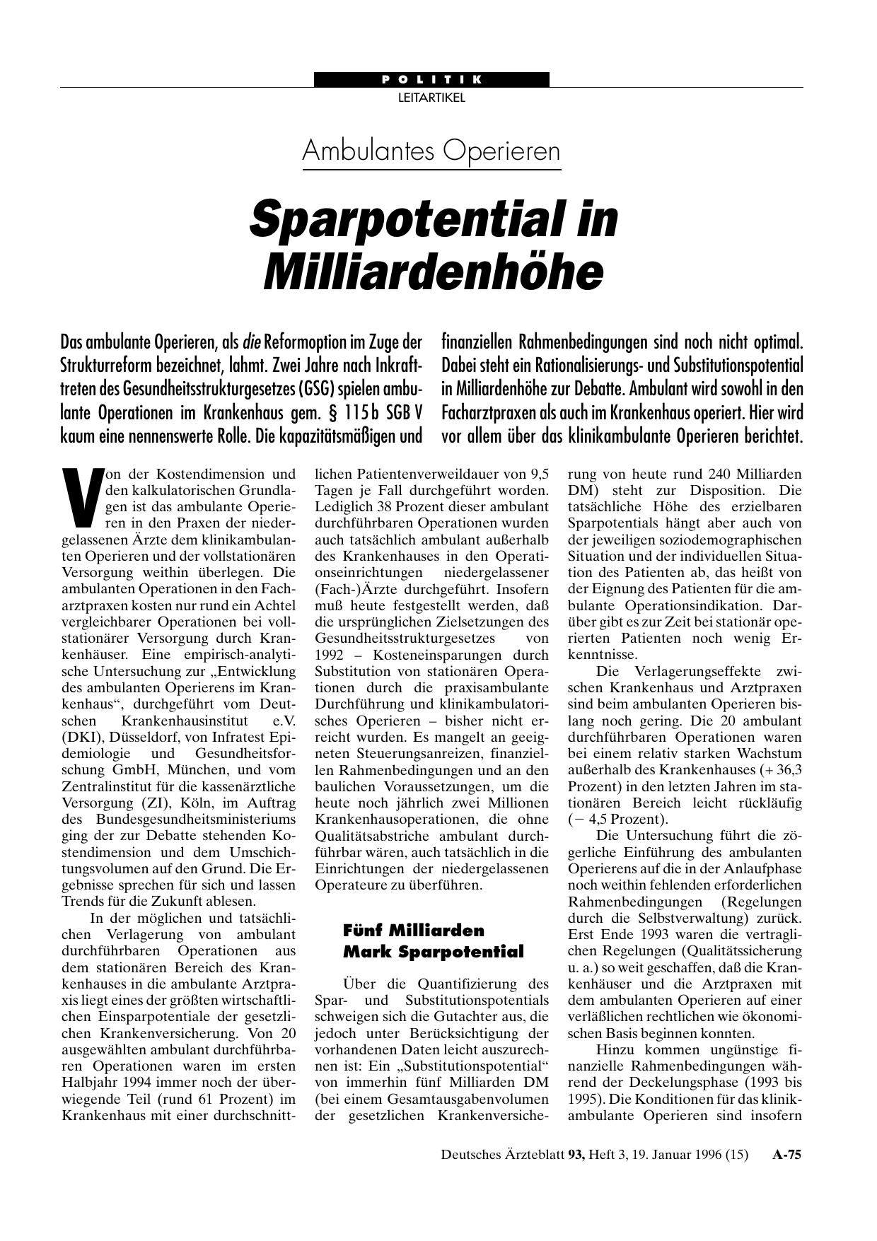 Vorschauseite 1: Ambulantes Operieren: Sparpotential in Milliardenhöhe